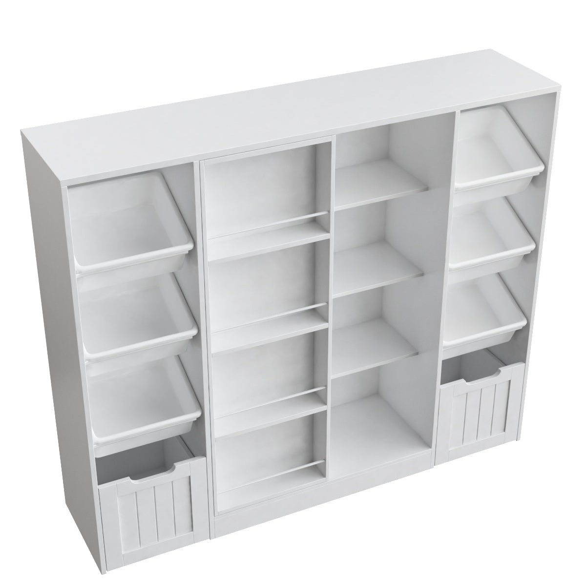 Hiphuta Large Kid Toy Storage Organize with Sliding Bookshelf, Kid Bookcase with 2 Drawers, Toy Storage Toy Organize for Kid Bedroom Playroom, White