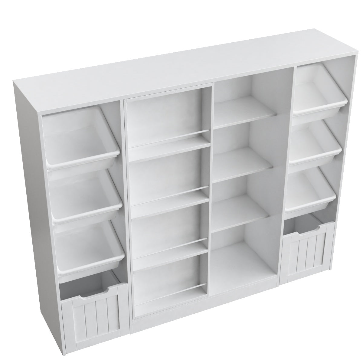 Hiphuta Large Kid Toy Storage Organize with Sliding Bookshelf, Kid Bookcase with 2 Drawers, Toy Storage Toy Organize for Kid Bedroom Playroom, White