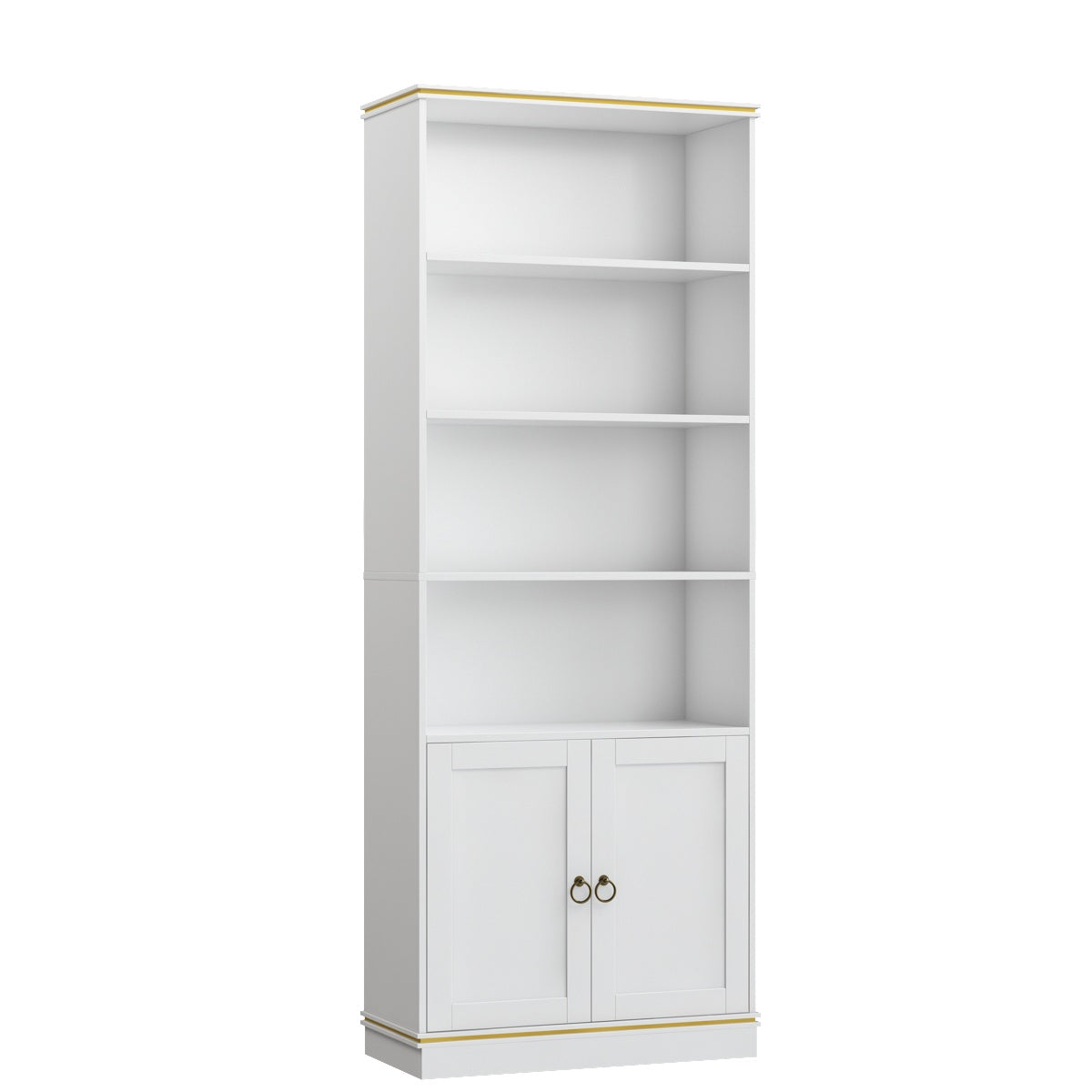 Hiphuta Bookcase with Doors, 73"Tall bookshelves with Storage, 4 Shelves Display Bookcase, 47"W Narrow Bookshelf with 2 Doors for Home Office and Living Room, White