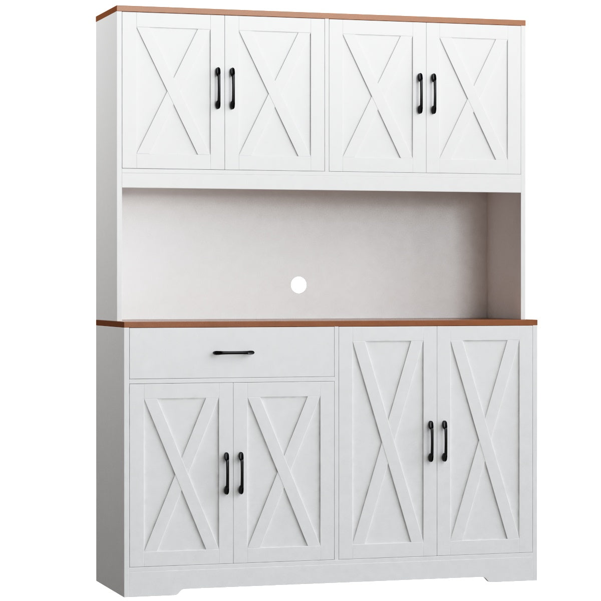 Hiphuta Large Kitchen Pantry Storage Cabinet with 8 Doors, Farmhouse Hutch Cabinet with RGB LED and Cup holders, White