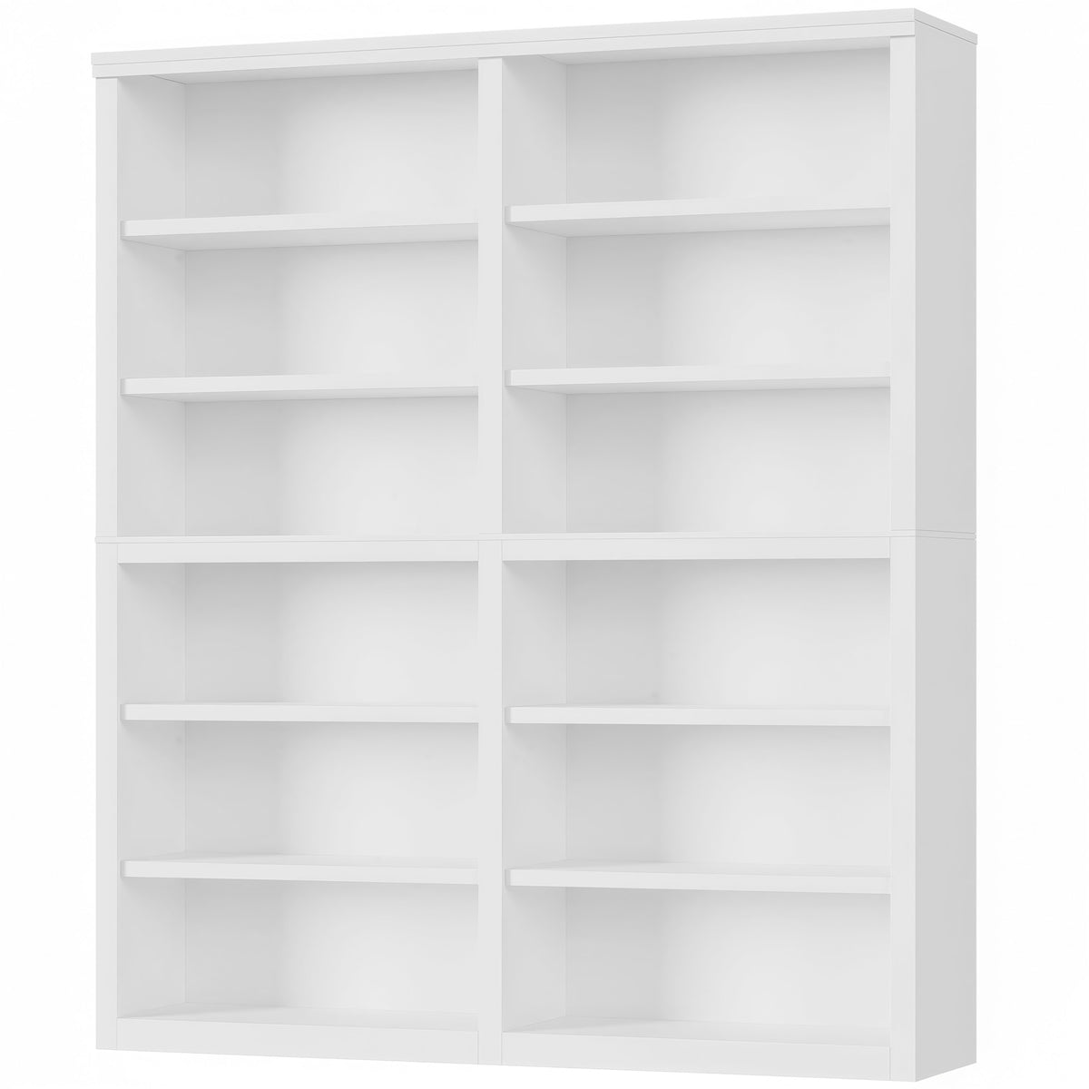 Hiphuta 63"W Extra Large and Sturdy Bookcase, Double Wide 6-Tier Bookshelf, For Home Office and Living Room, Wooden Freestanding Display Shelf, White