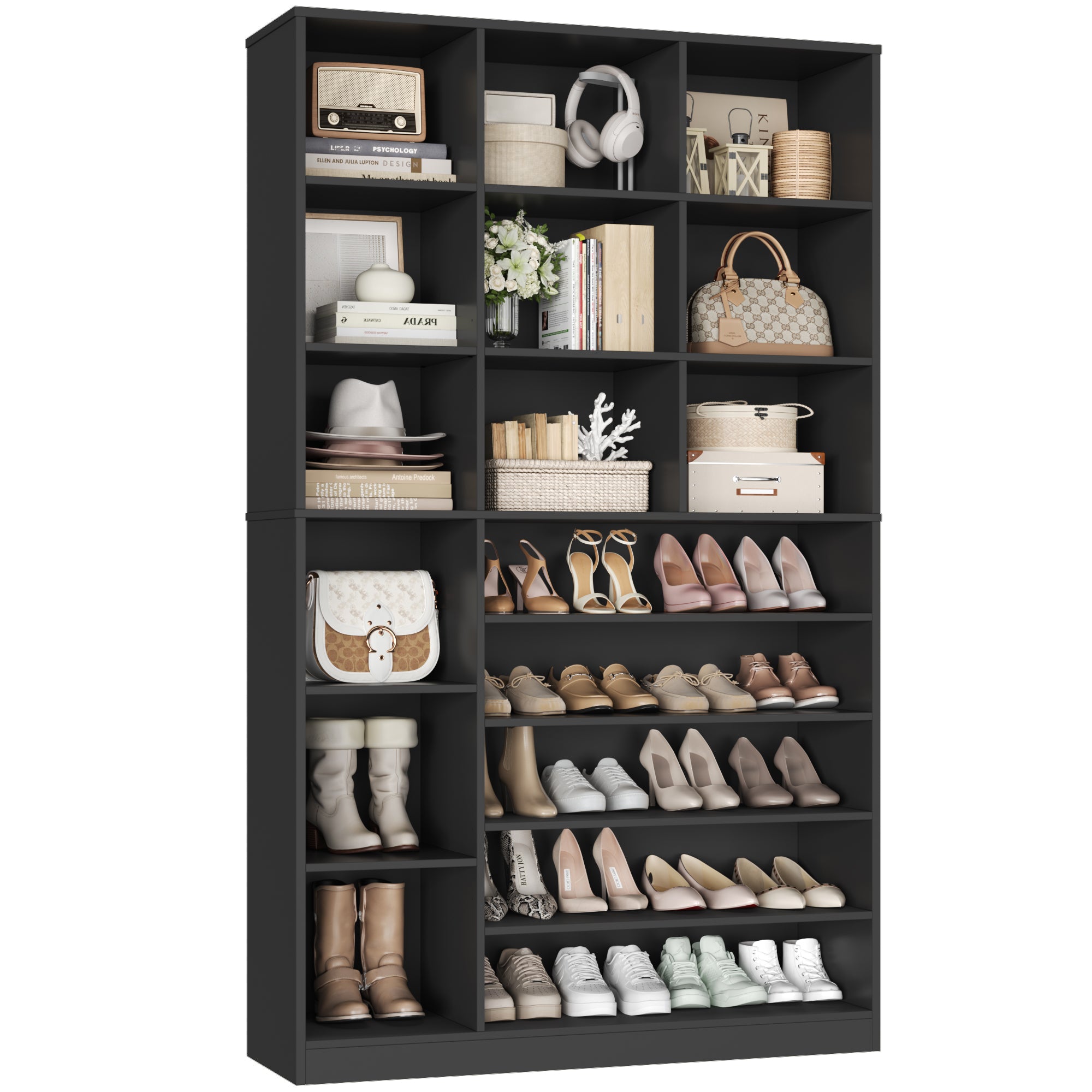 Hiphuta 74" Tall Shoe Storage Cabinet, 6 tier Shoe Rack Organizer with Adjustable Shelves, Cubby Storage Cabinet for Entryway Bedroom Living Room, Black
