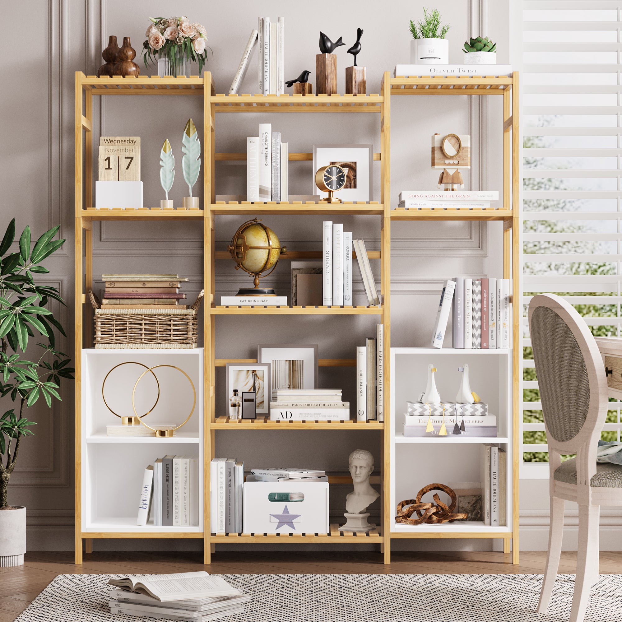 Hiphuta Bamboo 64”H Bookshelf, 9 Tier Bookcase Storage Shelves, Tall Book Rack Shelving Unit, Multipurpose Storage Adjustable Shelves Plant Stand for Home Office Bathroom Kitchen Living Room