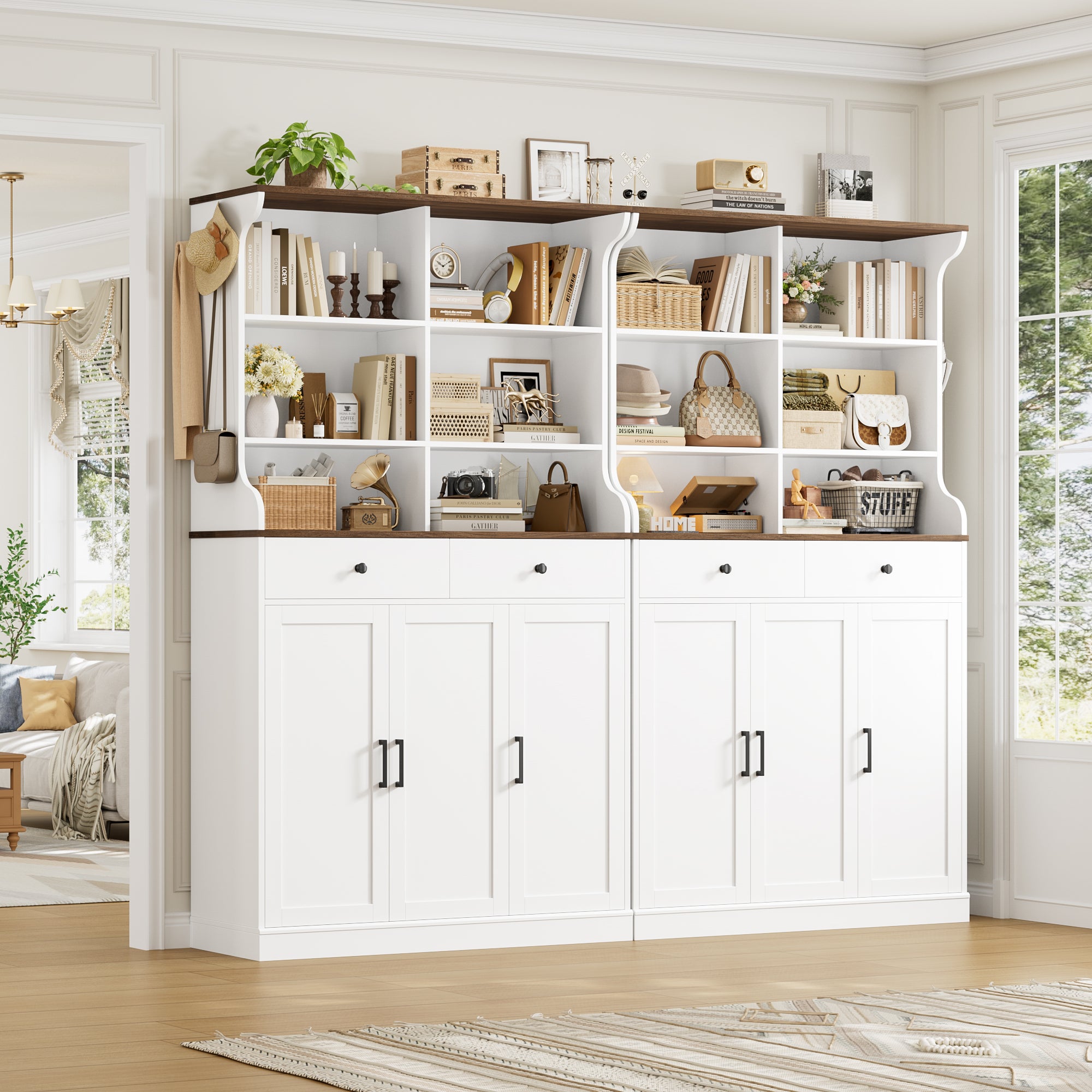 Hiphuta 73” Tall Shoe Cabinet with Doors and 2 Drawers, Hidden Shoe Storage Cabinet with Hanging Hooks, Wood Shoe Rack Organizer for Entryway, Hallway and Living Room, White