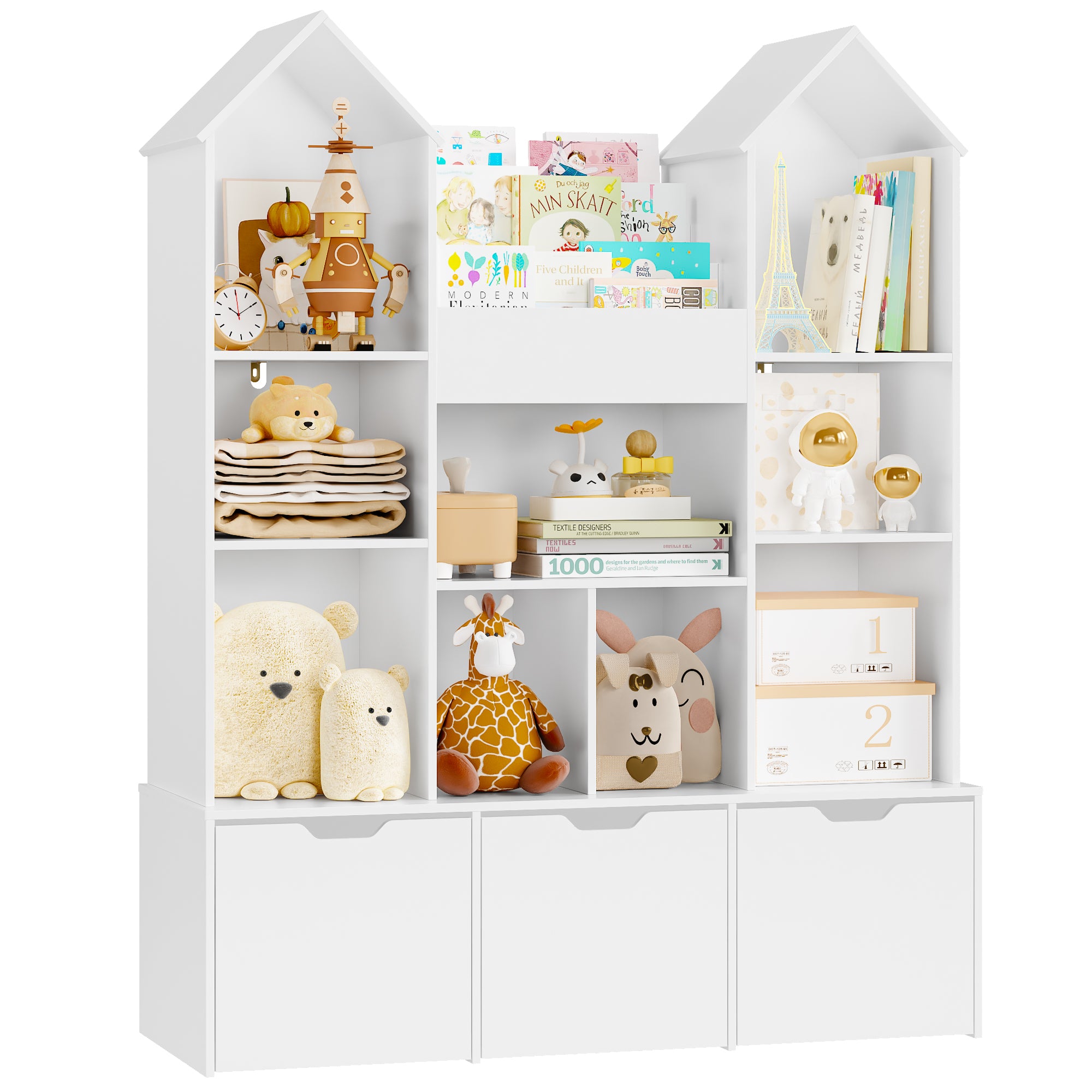 Hiphuta Kid’s Toy Storage Organizer with 3 Removable Drawers, Children's Bookcase with Book Rack for Playroom, White