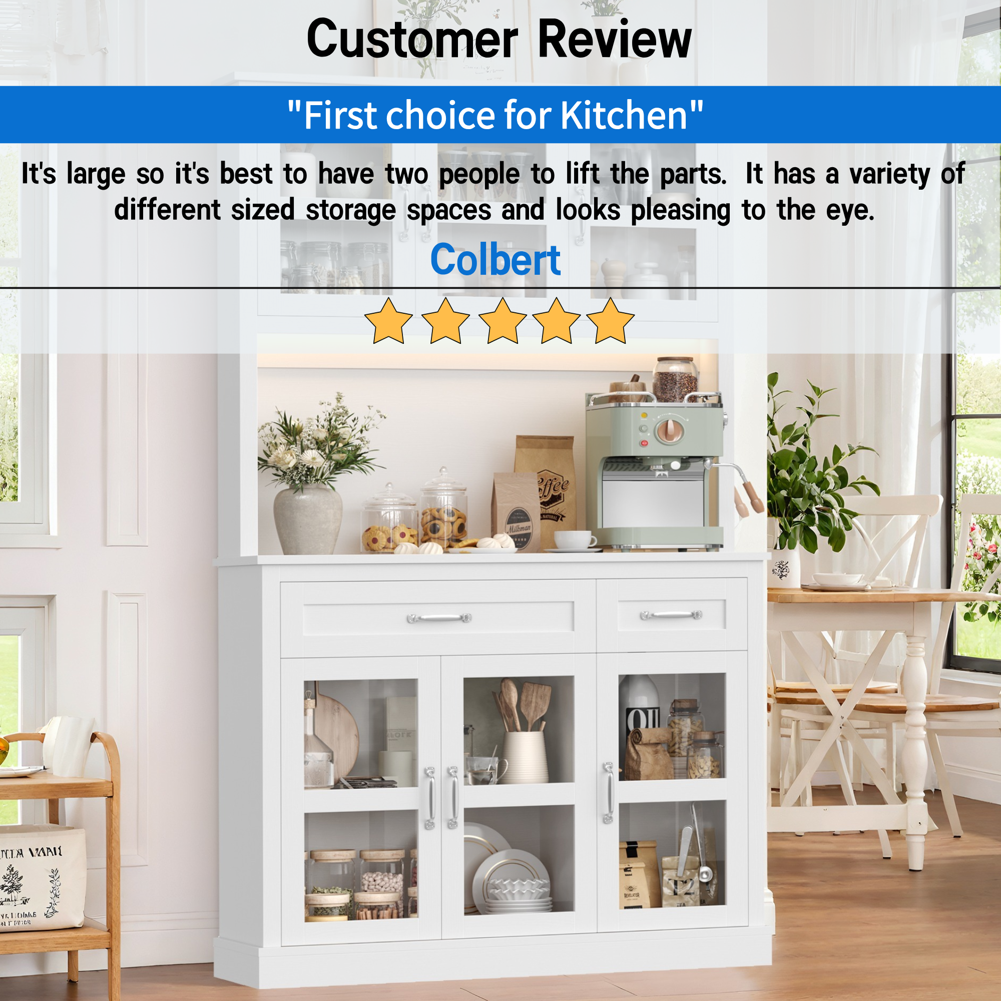 Hiphuta 71" Pantry Cabinet with Charging Station, Kitchen Pantry Storage Cabinet with Microwave Stand & Wine Rack, Kitchen Hutch Cabinet with Storage Drawers, Food Pantry Cabinet with Countertop for Dining Room, White