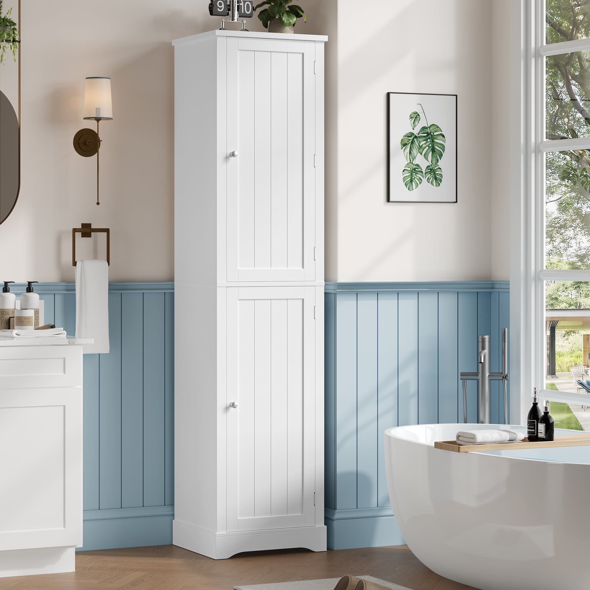 Hiphuta 71" Tall Bathroom Storage Cabinets with Adjustable Shelves, Narrow Cabinet with Door Shelves, Bathroom Storage Tower for Small Spaces, White