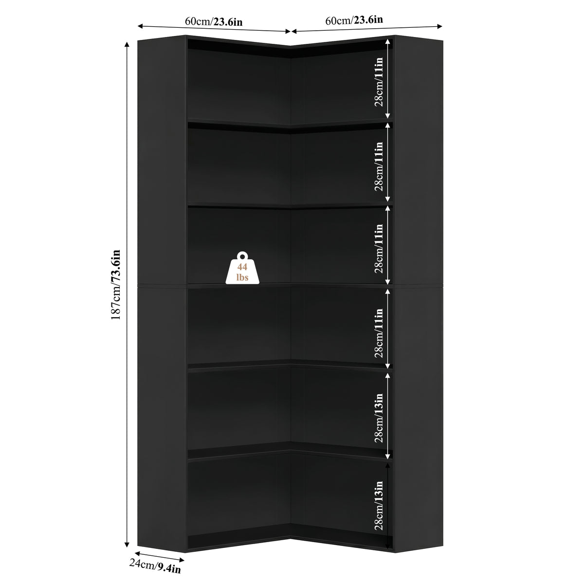 Hiphuta 6 Tier Corner Bookcase, Minimalist Modern Corner Bookcase for Office Living Room, Black