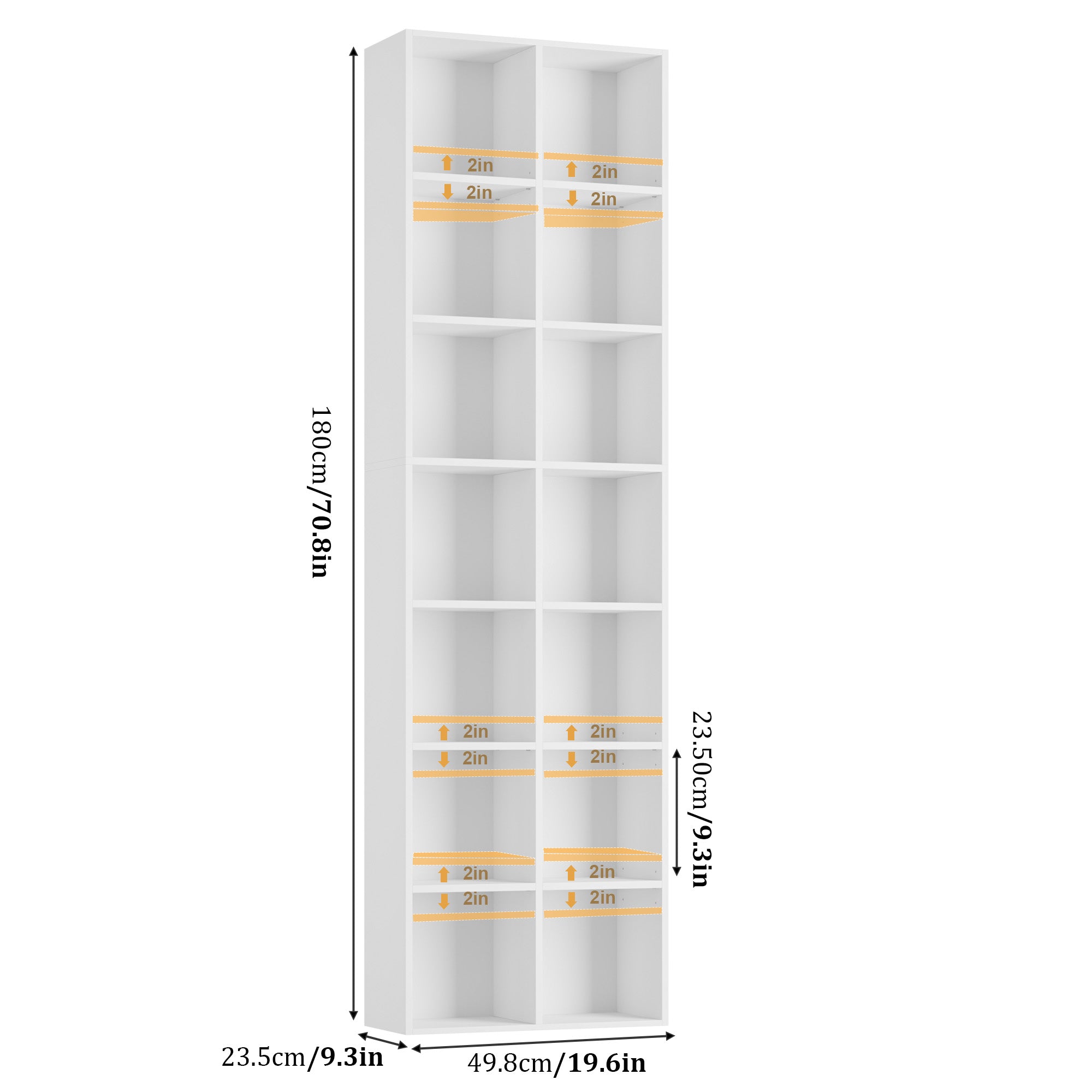 Hiphuta Tall Narrow Bookshelf 14 Tiers, Compact Corner Bookcase, Easy to Match for Living Room, Office, Study, Bedroom, White