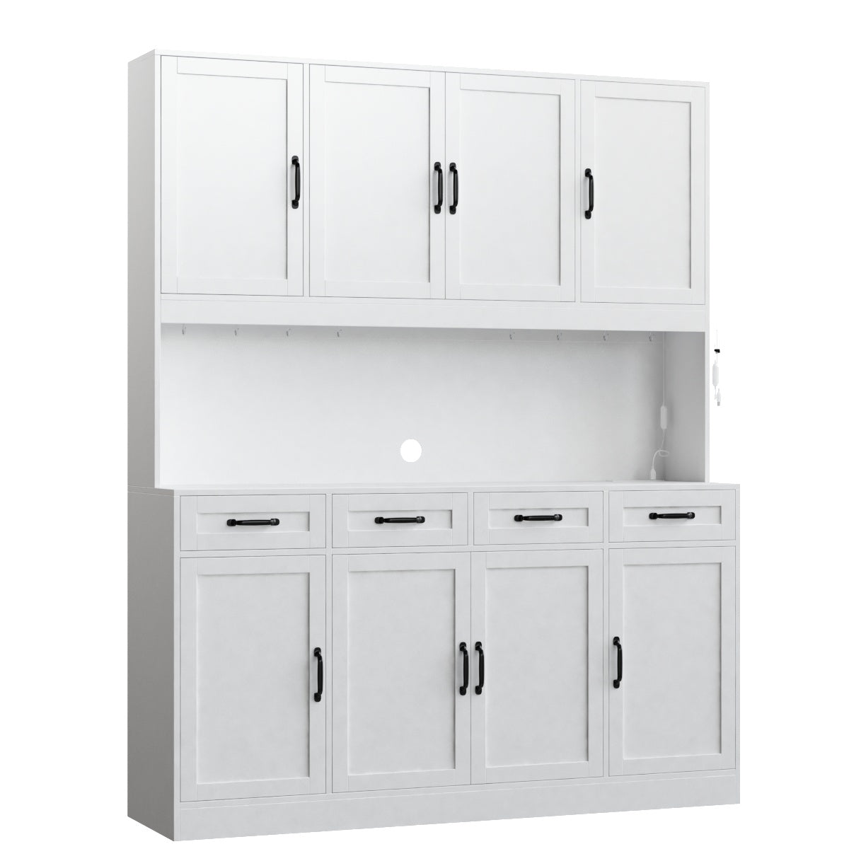 Hiphuta Extra Large Kitchen Pantry Cabinet with 8 Doors and 4 Drawers, Hutch Cabinet with RGB LED and Charging Station, White