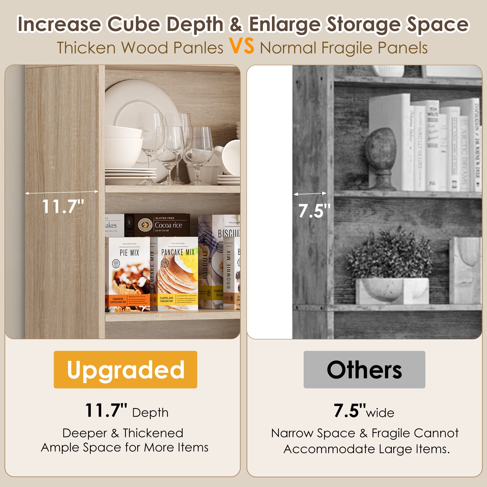 Hiphuta 83.6"H x 47.2"W Wood Double 7-Tier Standard Bookcase, Tall Bookcase for Bedroom, Living Room and Office, Freestanding Display Storage Shelves, Light Oak