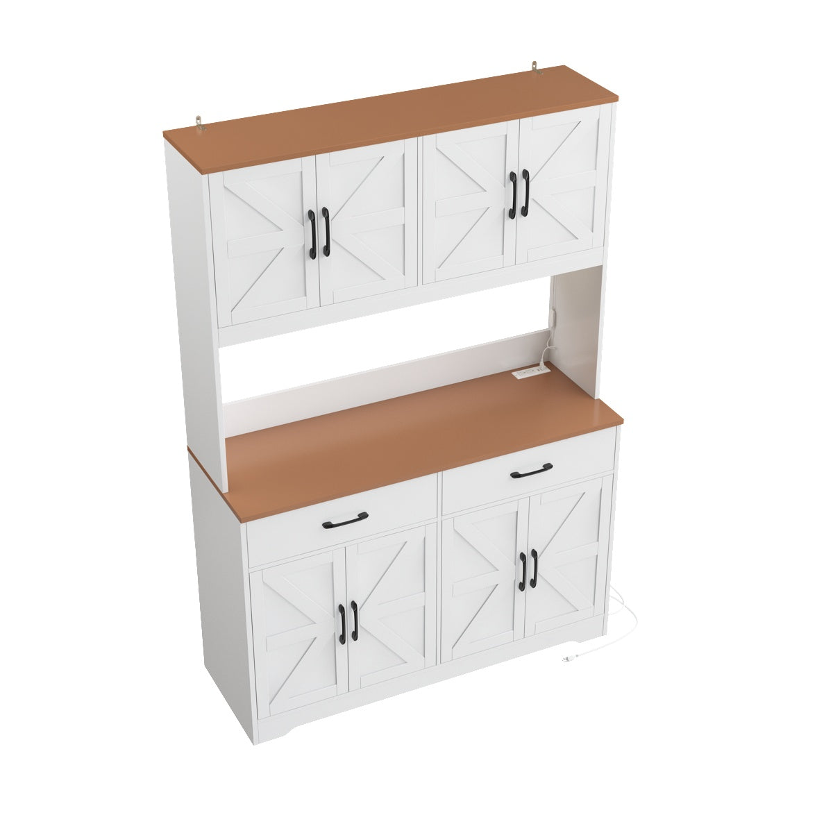 Hiphuta Kitchen Pantry Cabinet with RGB LED, Pantry Storage Cabinet with Metal Hooks and Charging Station, White