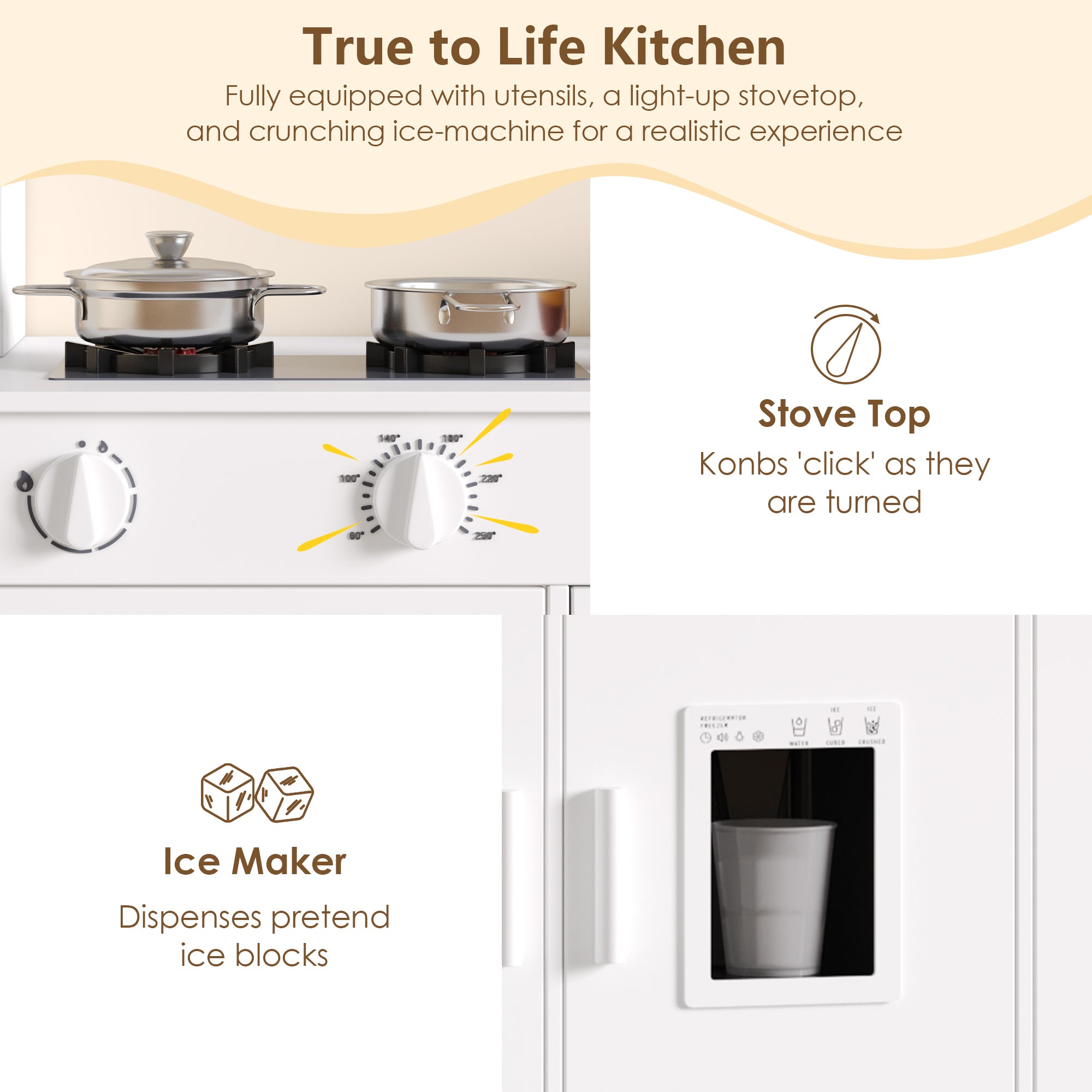 Hiphuta Play Kitchen for Kids, Wooden Kids Kitchen Playset with Plenty of Play Features, Chef Pretend Play Set for Boys and Girls Age Ages 3-10, Toys Kitchen with 11 Pcs Accessories, White