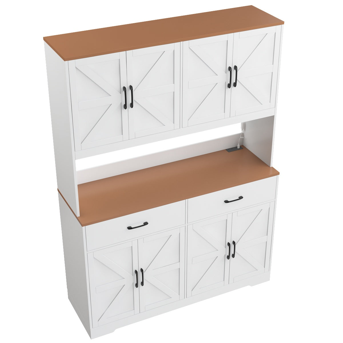 Hiphuta Kitchen Pantry Cabinet with RGB LED, Pantry Storage Cabinet with Metal Hooks and Charging Station, White