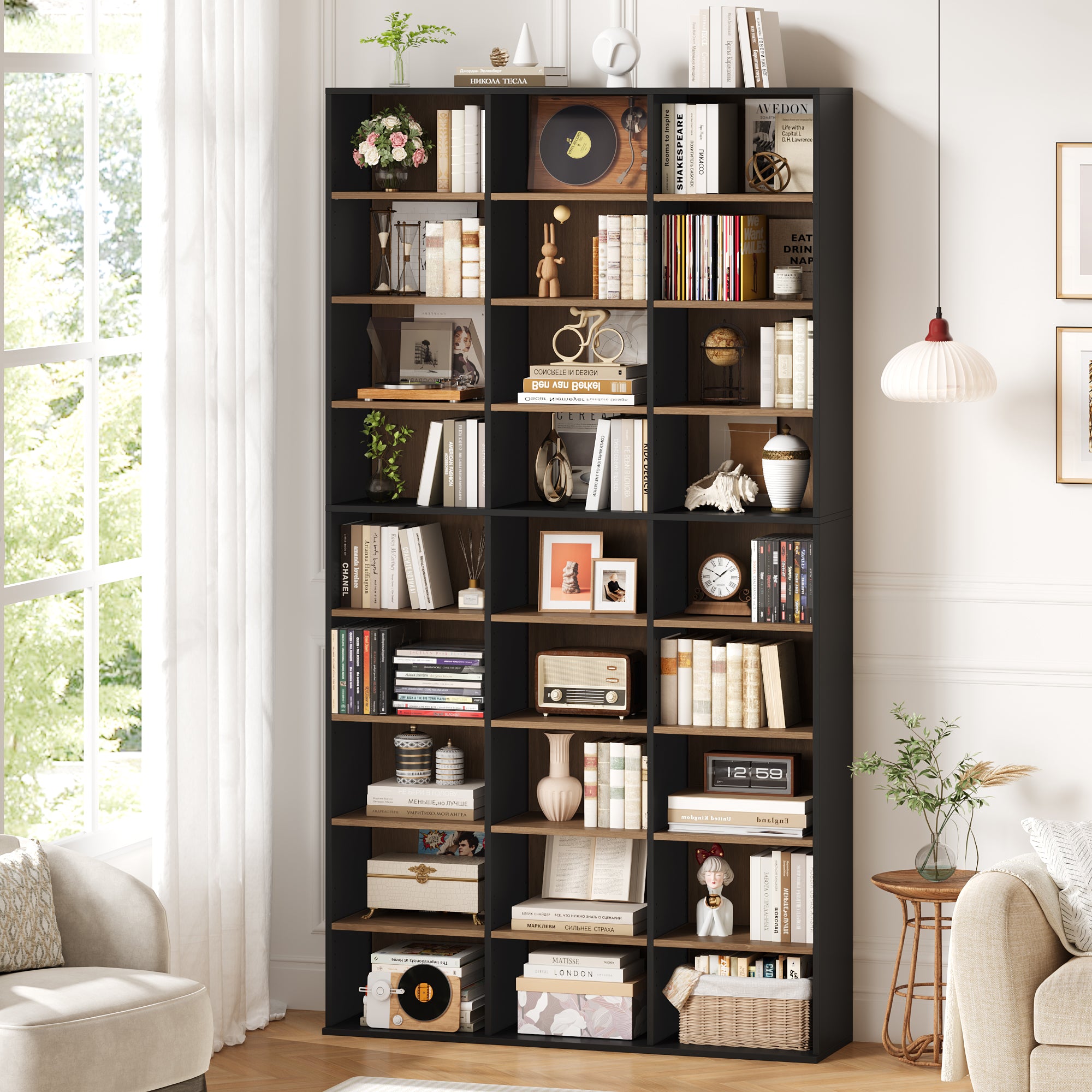 https://www.walmart.com/ip/Hiphuta-27-Cube-9-Tier-Bookcase-75-Tall-Triple-Wide-CD-Media-Storage-Organizer-with-15-Adjustable-Shelves-Freestanding-Display-Shelf-White/20350859792