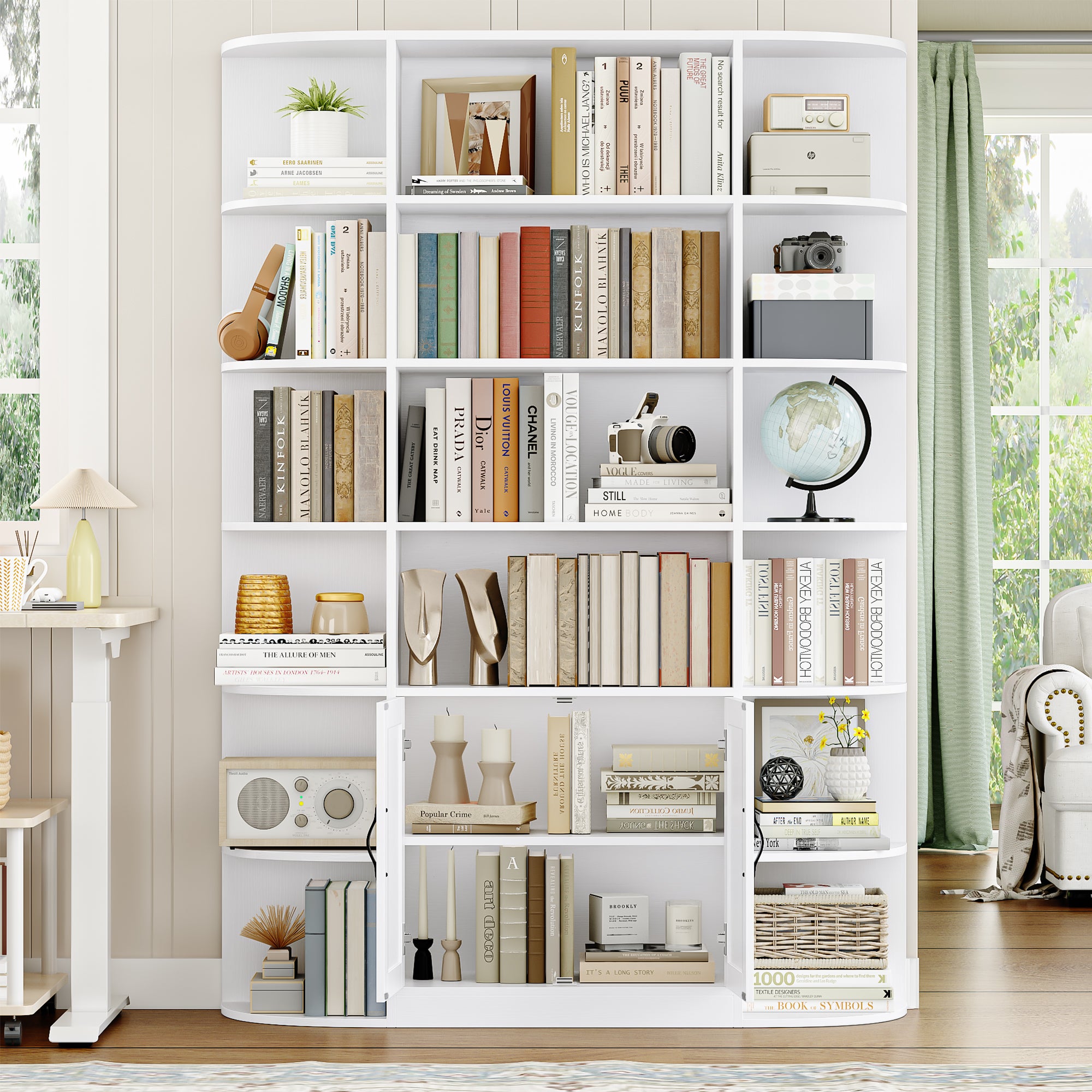 Homfa 74.8Tall Bookcases with Cabinet, Extra Large 6-Tier Wooden Bookshelf for Living Room, Display Bookshelf for Home Office, White