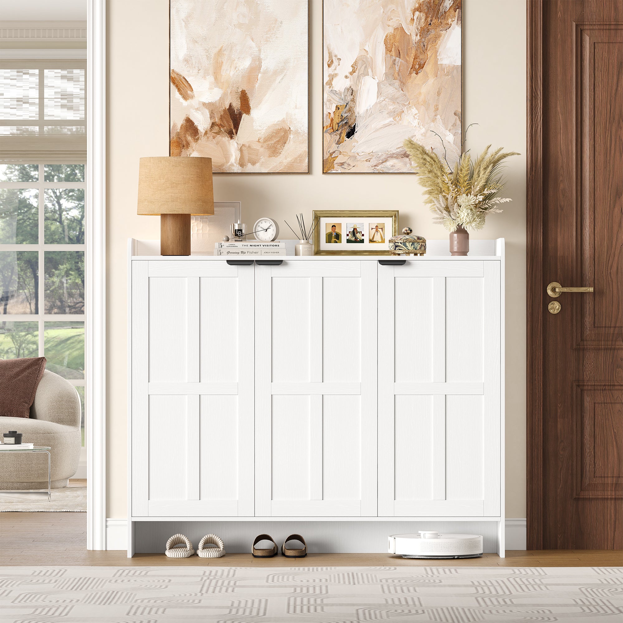 Hiphuta 6 Tiers Shoe Cabinet with Doors, Modern Minimalist Shoe Organizer for Entryway, White