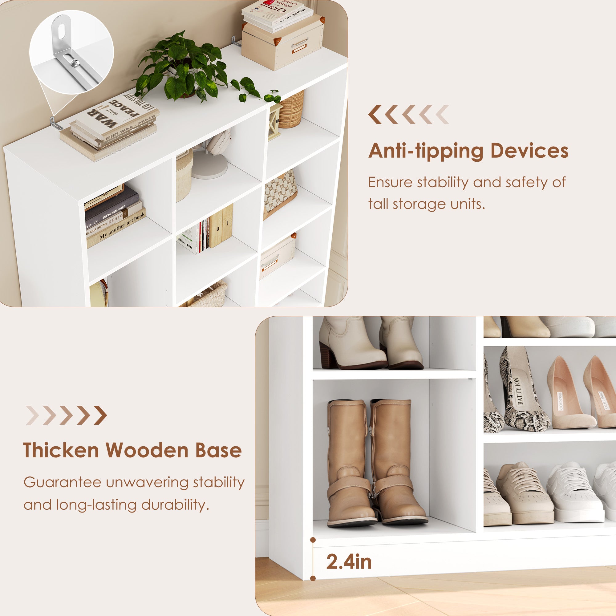 Hiphuta 74" Tall Shoe Storage Cabinet, 6 tier Shoe Rack Organizer with Adjustable Shelves, Cubby Storage Cabinet for Entryway Bedroom Living Room, White