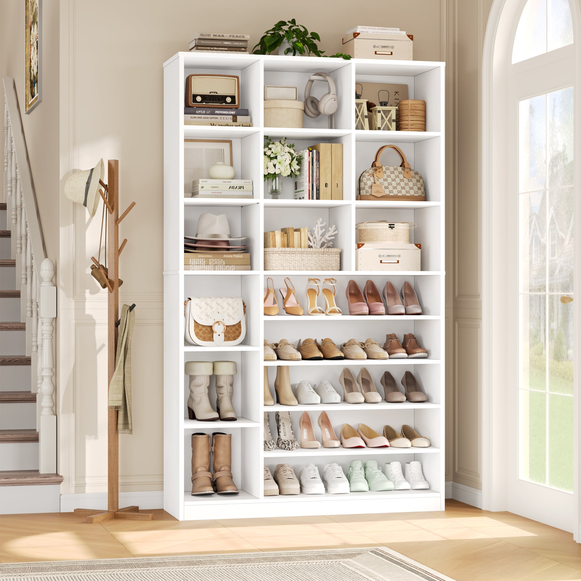 Hiphuta 74" Tall Shoe Storage Cabinet, 6 tier Shoe Rack Organizer with Adjustable Shelves, Cubby Storage Cabinet for Entryway Bedroom Living Room, White