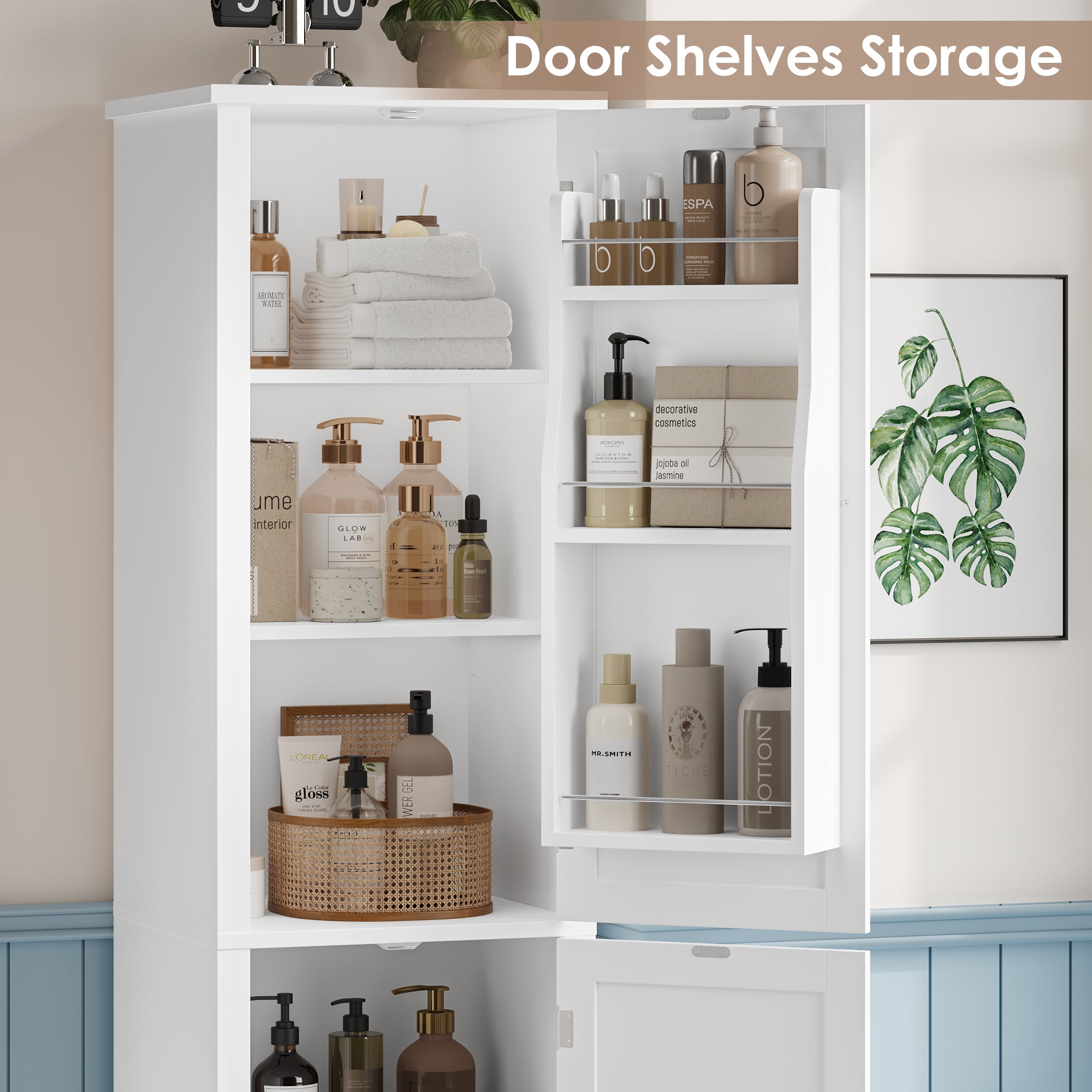 Hiphuta 71" Tall Bathroom Storage Cabinets with Adjustable Shelves, Narrow Cabinet with Door Shelves, Bathroom Storage Tower for Small Spaces, White