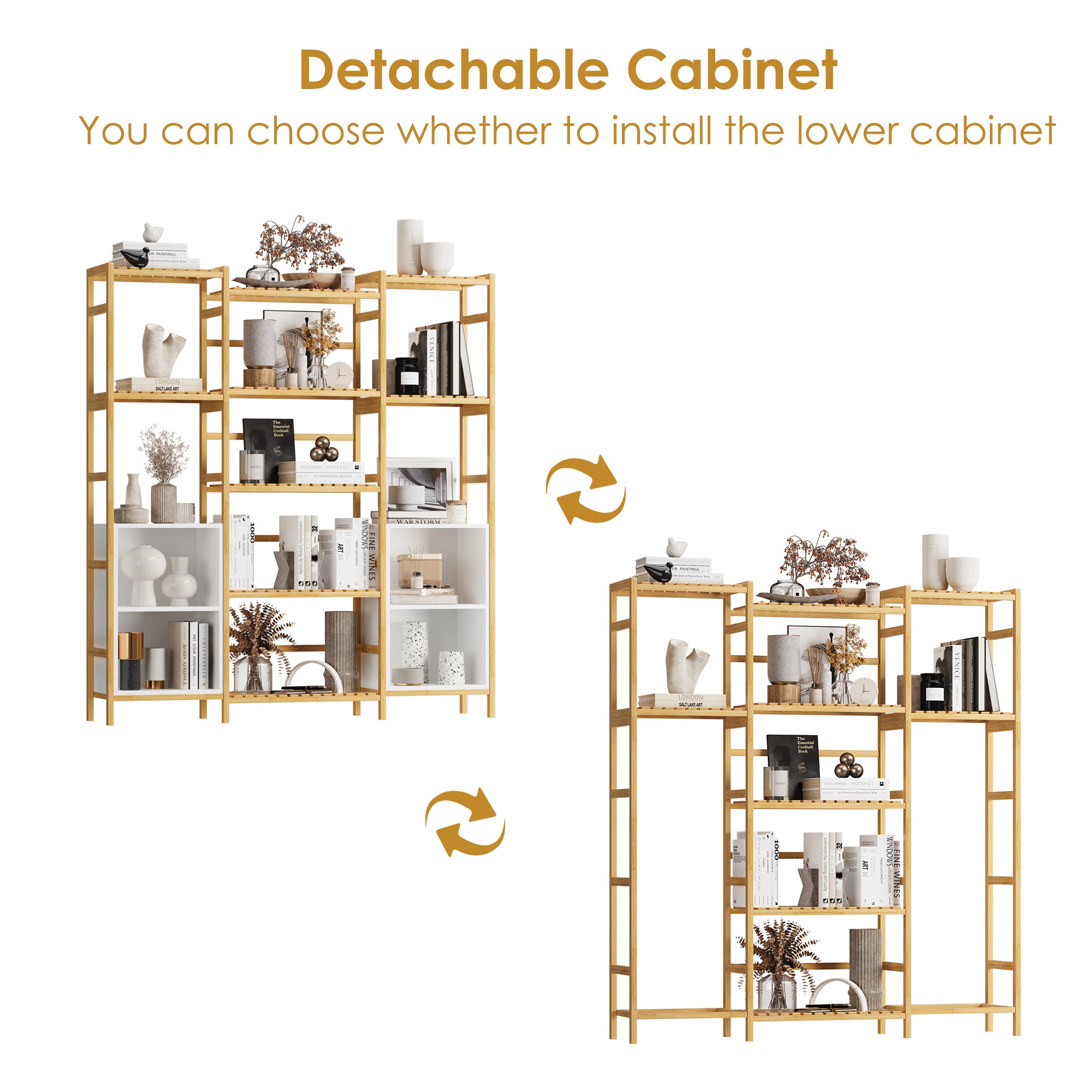 Hiphuta Bamboo 64”H Bookshelf, 9 Tier Bookcase Storage Shelves, Tall Book Rack Shelving Unit, Multipurpose Storage Adjustable Shelves Plant Stand for Home Office Bathroom Kitchen Living Room