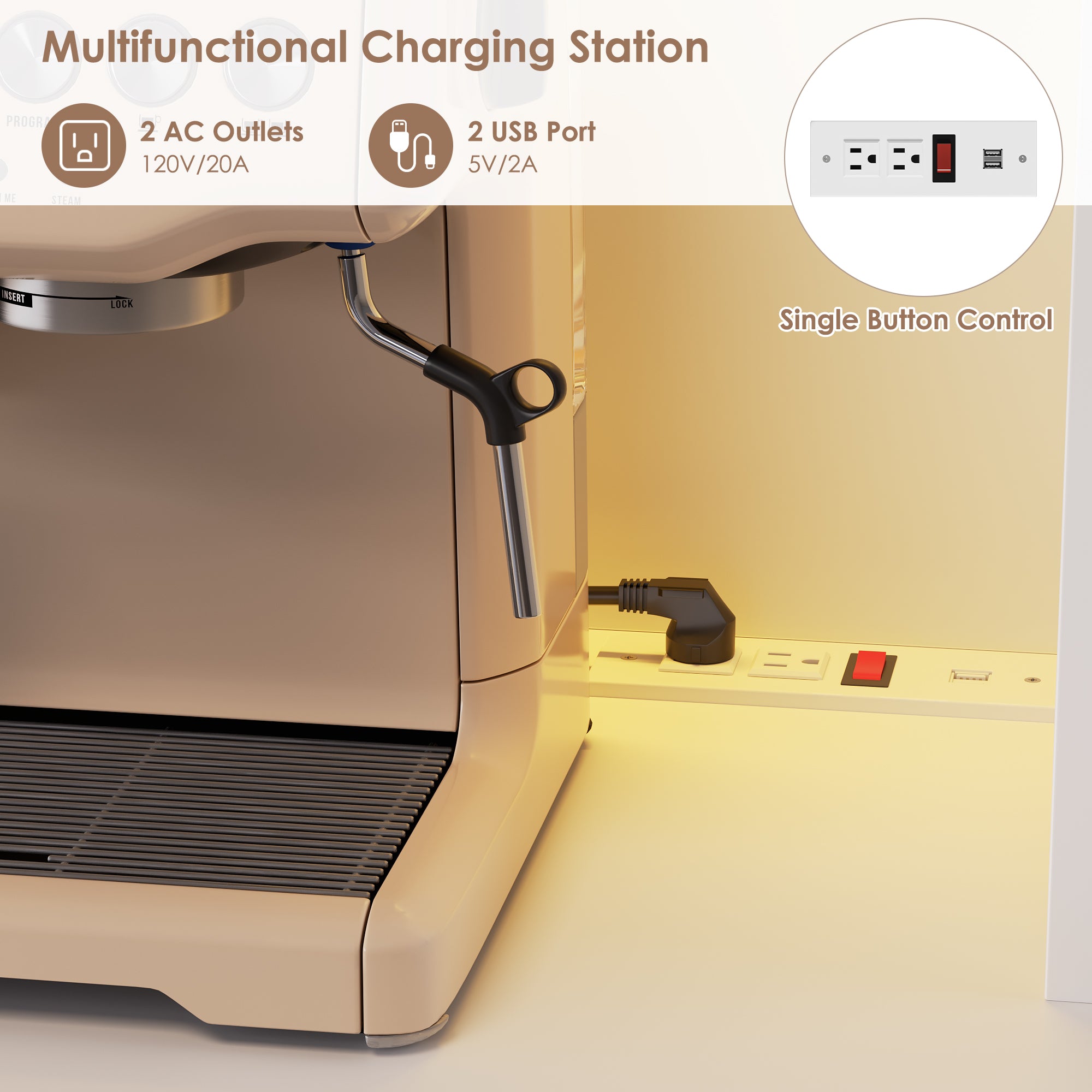 Hiphuta 71"Tall Modern Pantry Cabinet with Charge Station & Led Light, Freestanding Kitchen Hutch Cabinet for Dining Room, White