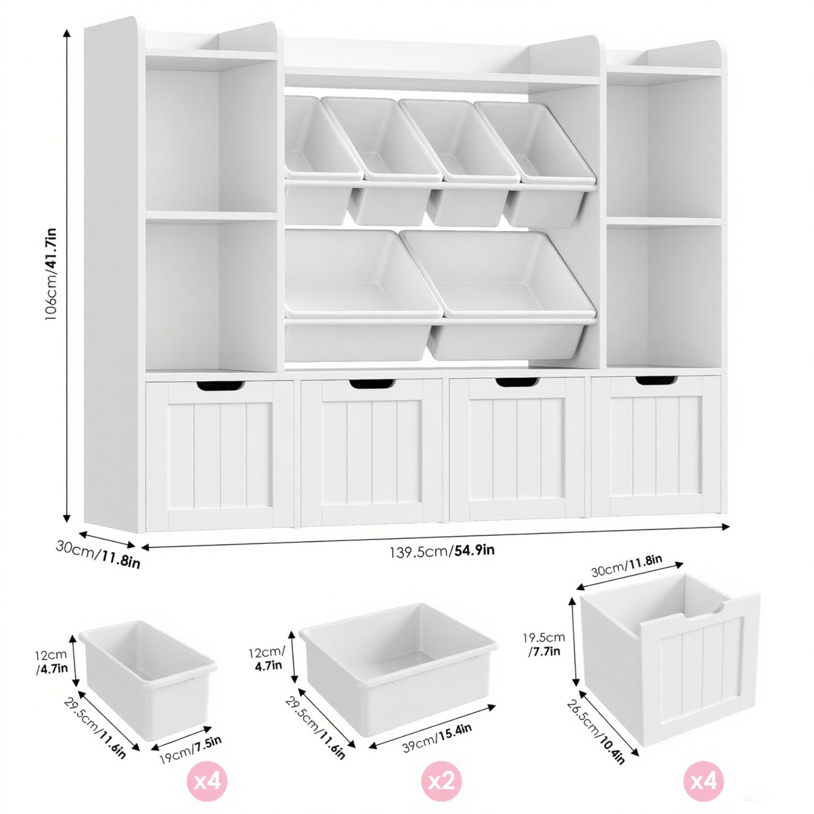 Hiphuta 3 Tier Kids Bookcase with Toy Storage Organizer, Wood Toy Organizer of 6 Boxes & 4 Removable Drawers, White