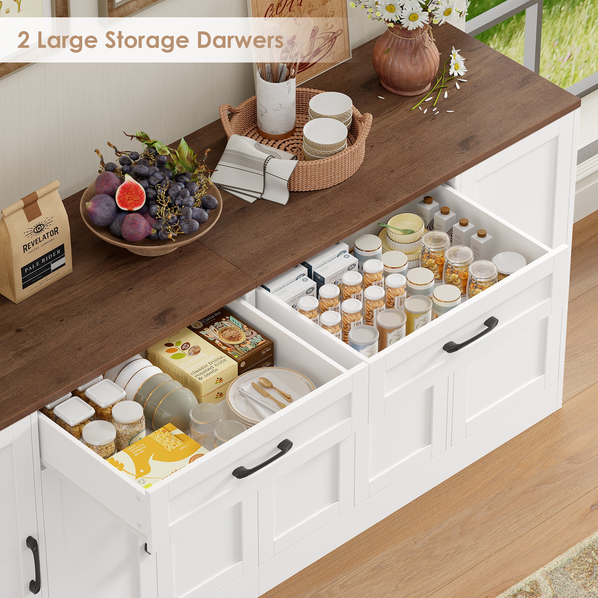 Hiphuta 70.8"W Large Buffet Cabinet with Storage, Modern Farmhouse Sideboard with 6 Doors, Coffee Bar for Kitchen Dining Room Living Room, White