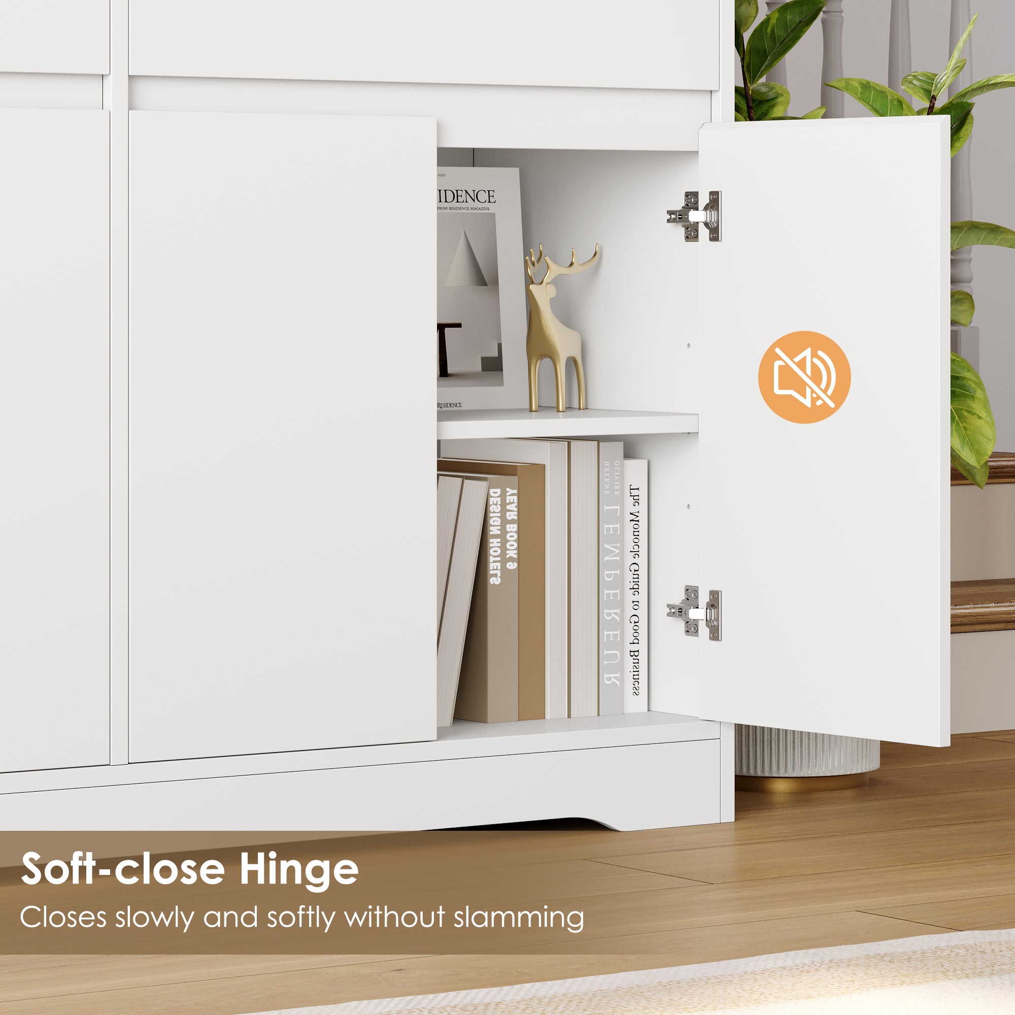 Hiphuta 69"H Modern Bookcases with Doors & Drawers, Large Wooden Display Shelf for Home Office, Wooden Storage Bookshelf for Living Room, White