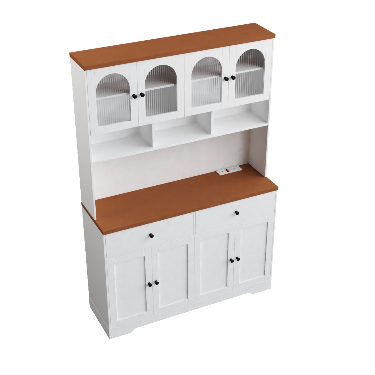 Hiphuta Pantry Cabinet with Glass Doors, Kitchen Storage Cabinet with Charging Station for Kitchen Dining Room, White
