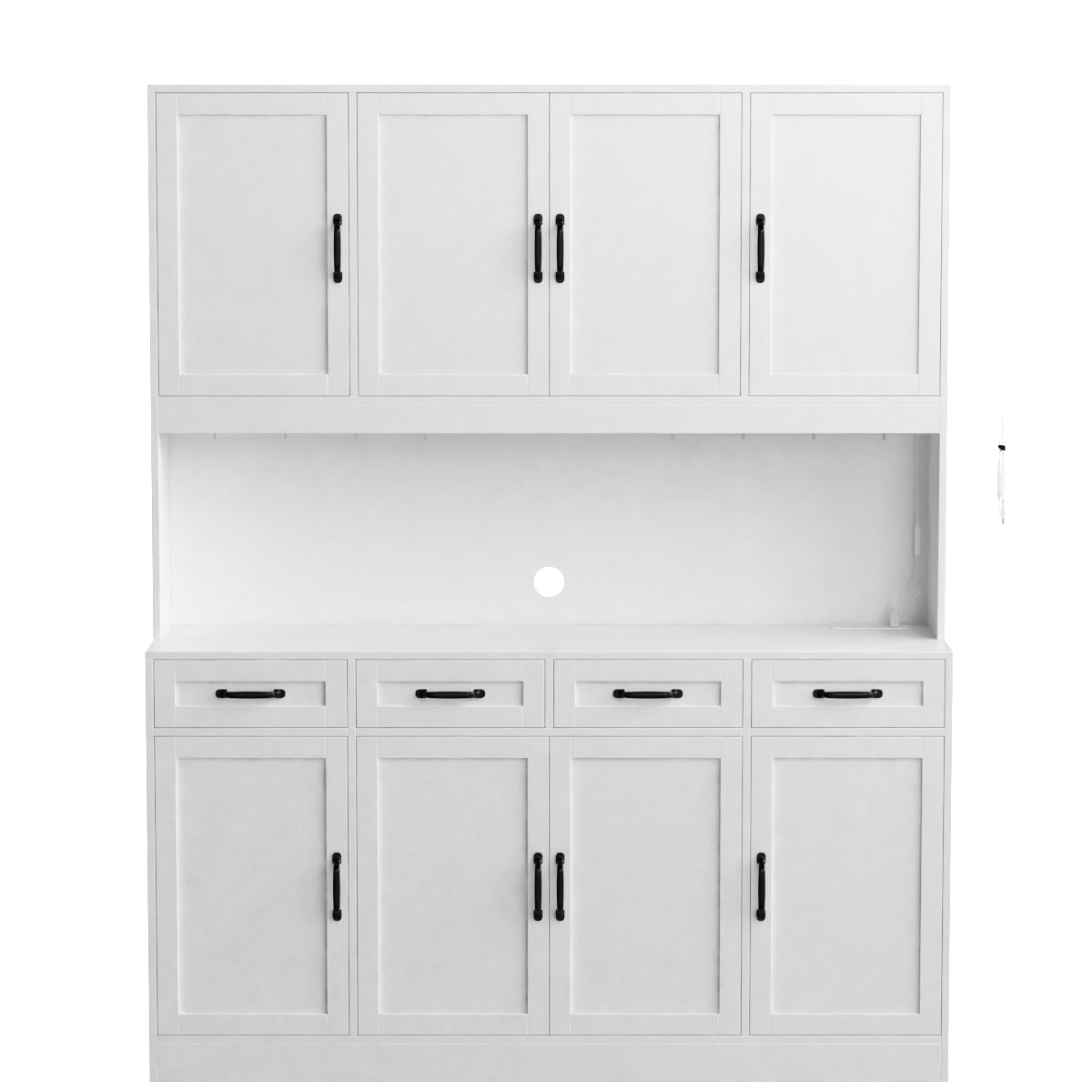Hiphuta Extra Large Kitchen Pantry Cabinet with 8 Doors and 4 Drawers, Hutch Cabinet with RGB LED and Charging Station, White