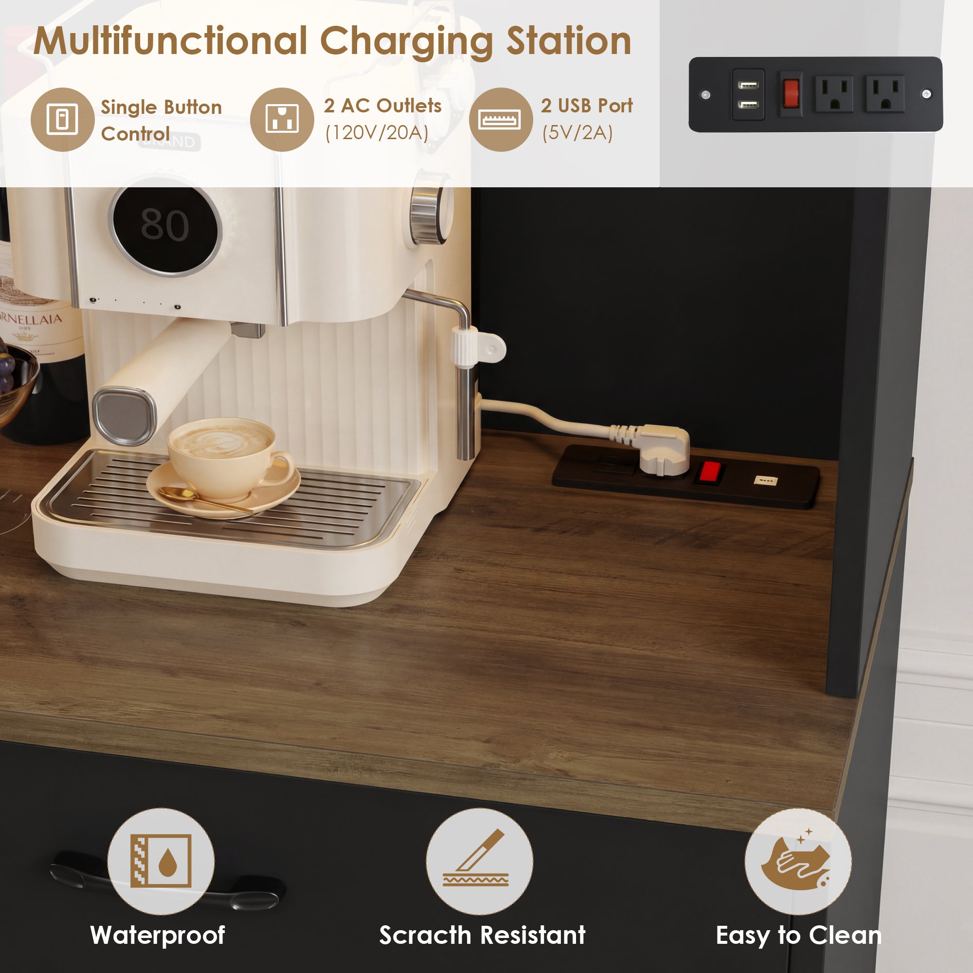 Hiphuta Farmhouse Kitchen Pantry Storage Cabinet, 75”H Freestanding Hutch with 8 Doors and 2 Drawers for Dining and Living Room, Black