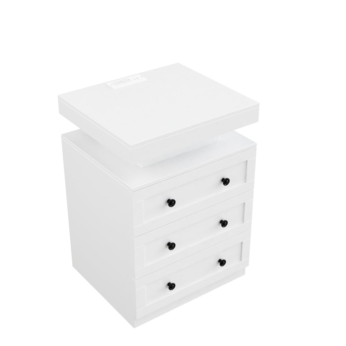 Hiphuta RGB LED 2 Nightstand with 3 Drawers, Sofa Table with Charging Station, White