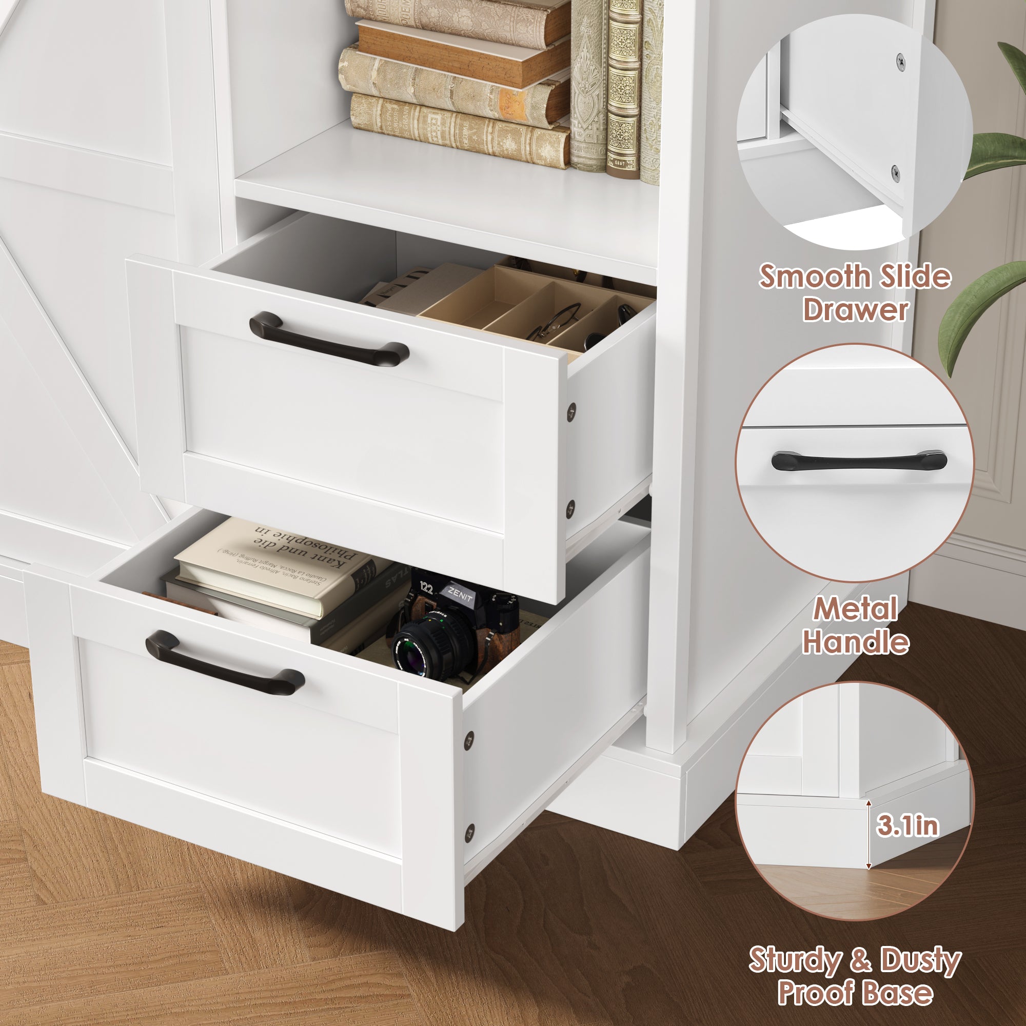 Hiphuta 76" Farmhouse Kitchen Pantry Storage Cabinet, Freestanding Hutch with 5 Doors, 2 Drawers & Microwave Stand, Cupboard for Kitchen, White