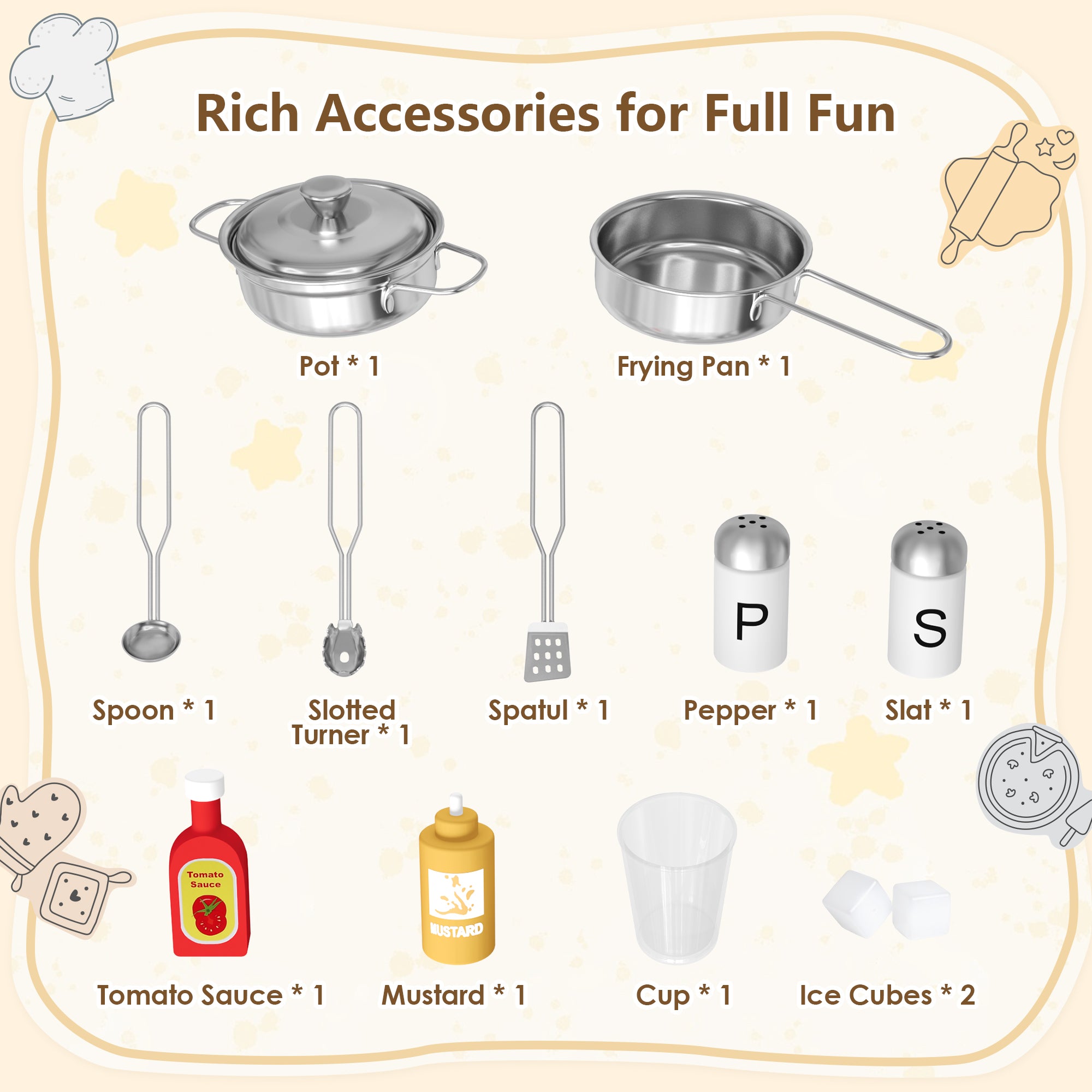 Hiphuta Play Kitchen for Kids, Wooden Kids Kitchen Playset with Plenty of Play Features, Chef Pretend Play Set for Boys and Girls Age Ages 3-10, Toys Kitchen with 11 Pcs Accessories, White