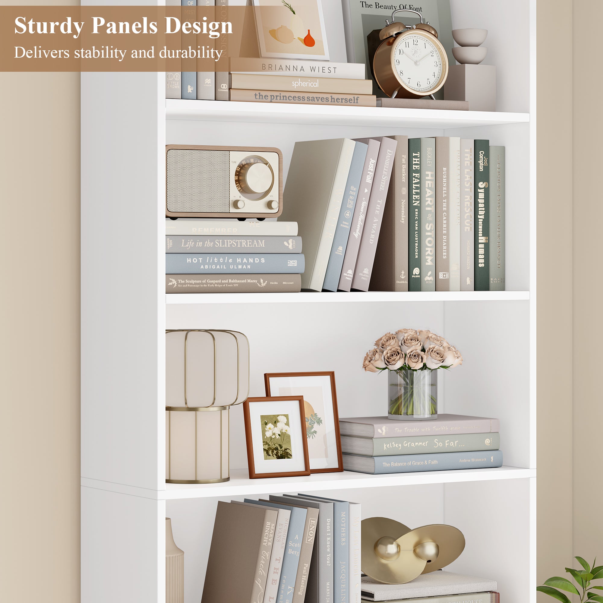 Hiphuta 73" Tall 6 tier Bookcase, Minimalist Single Row Bookshelf with 2 Doors, Modern Wooden Bookcase for Office, Living Room, White