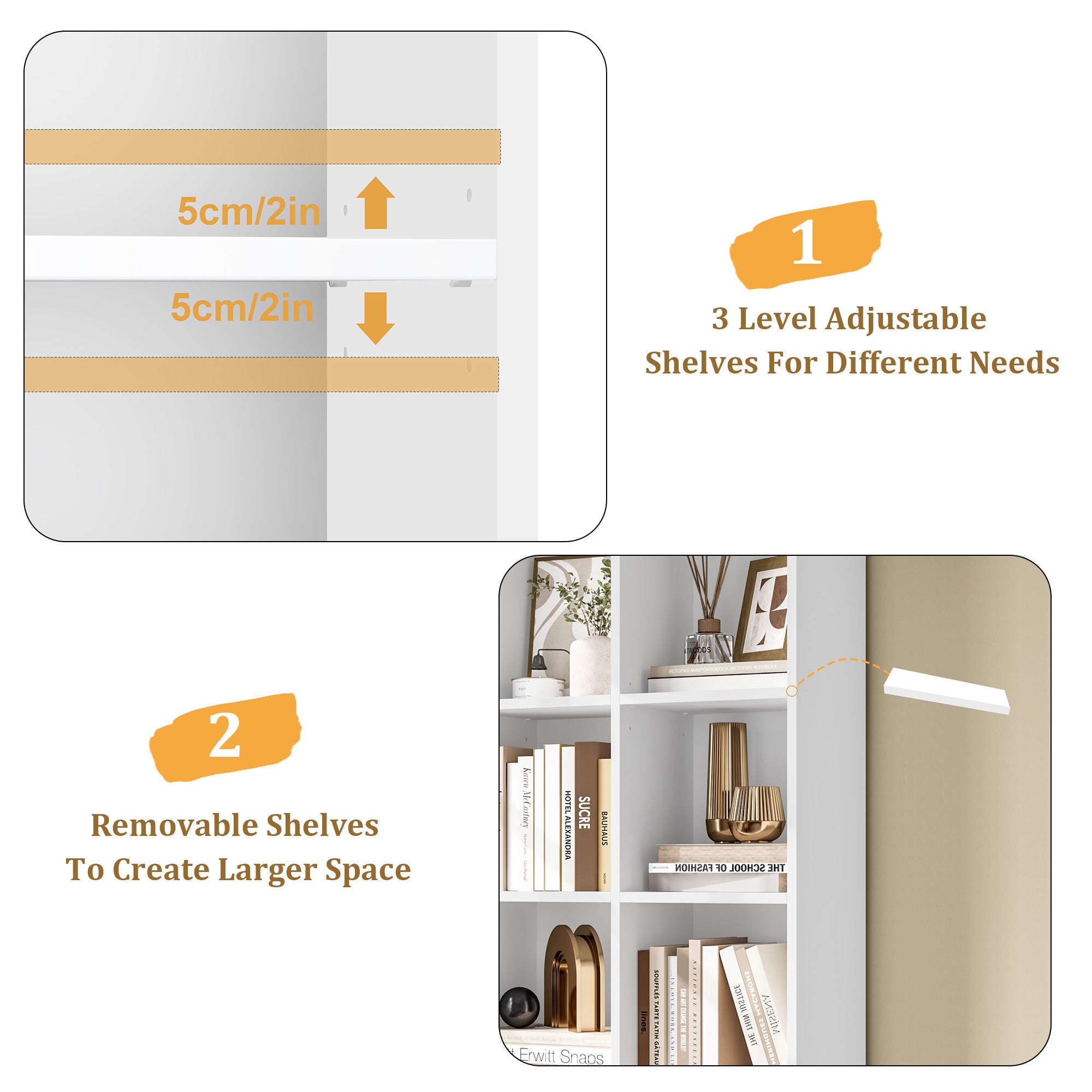 Hiphuta Tall Narrow Bookshelf 14 Tiers, Compact Corner Bookcase, Easy to Match for Living Room, Office, Study, Bedroom, White