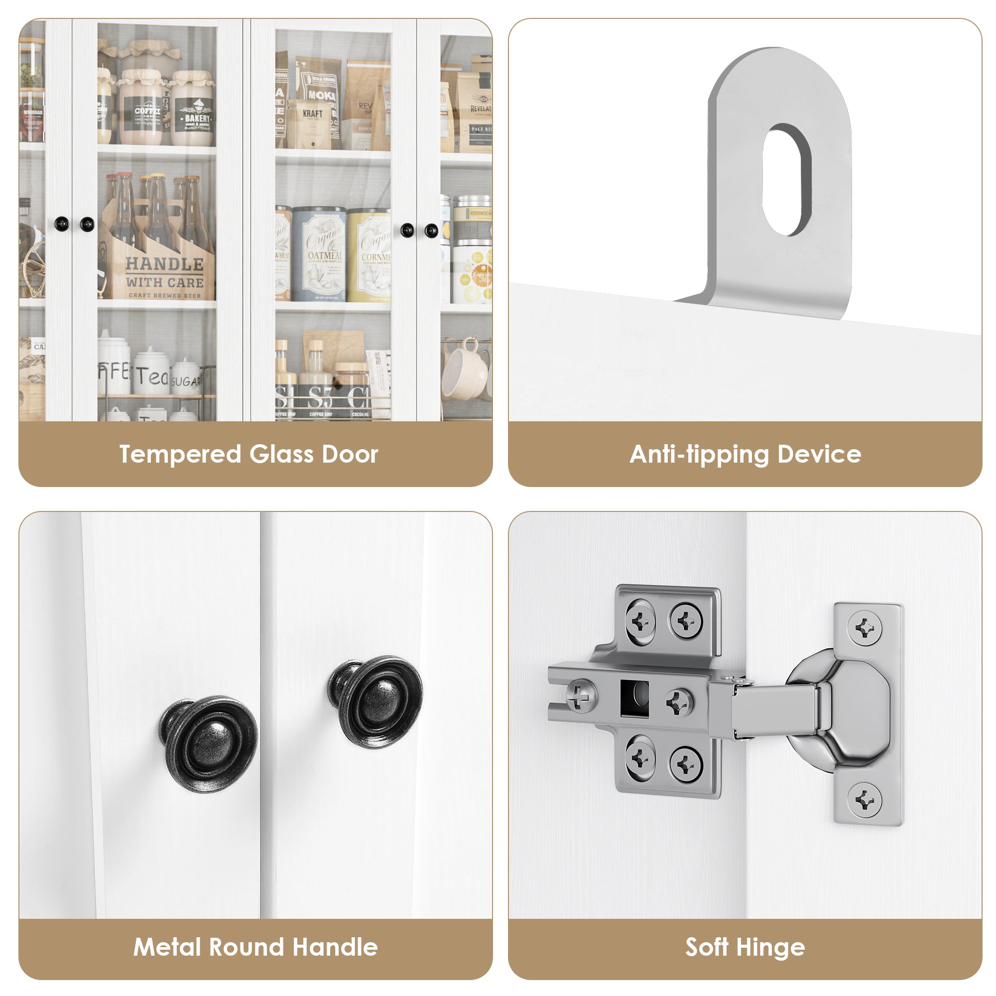 Hiphuta 58" Extened Wide Farmhouse Kitchen Pantry Storage Cabinet, 71”H Freestanding Hutch with 8 Doors and 3 Drawers for Kitchen, White