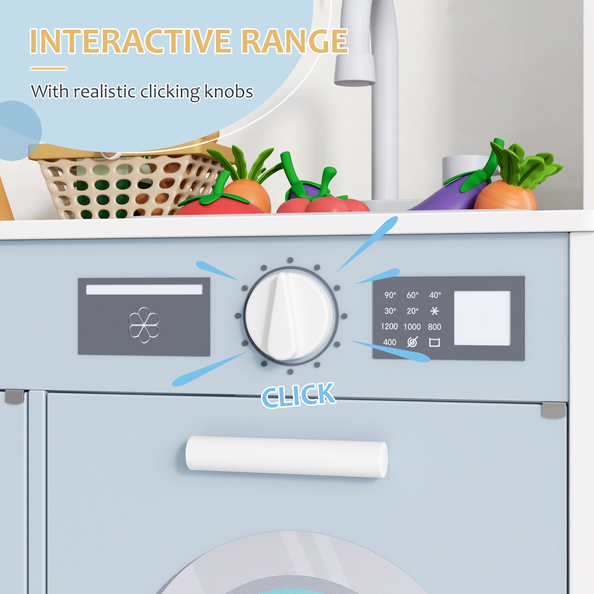 Hiphuta Play Kitchen for Kids, Wooden Kids Kitchen Playset with Plenty of Play Features, Chef Pretend Play Set for Boys and Girls Age Ages 3-10, Toys Kitchen with 11 Pcs Accessories, Blue