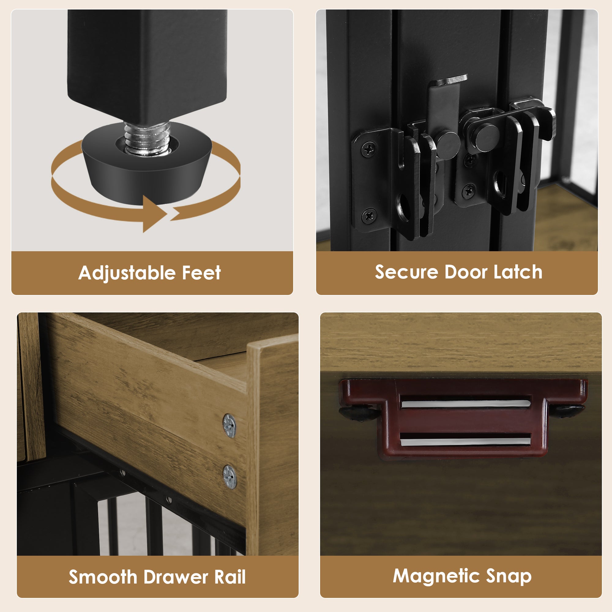 Hiphuta Dog Crate Furniture, Wooden Dog Crate with Drawers, Large Dog Cage Furniture for Living Room, Decorative Pet Sturdy Dog Kennel Furniture for Indoor, Rustic Brown