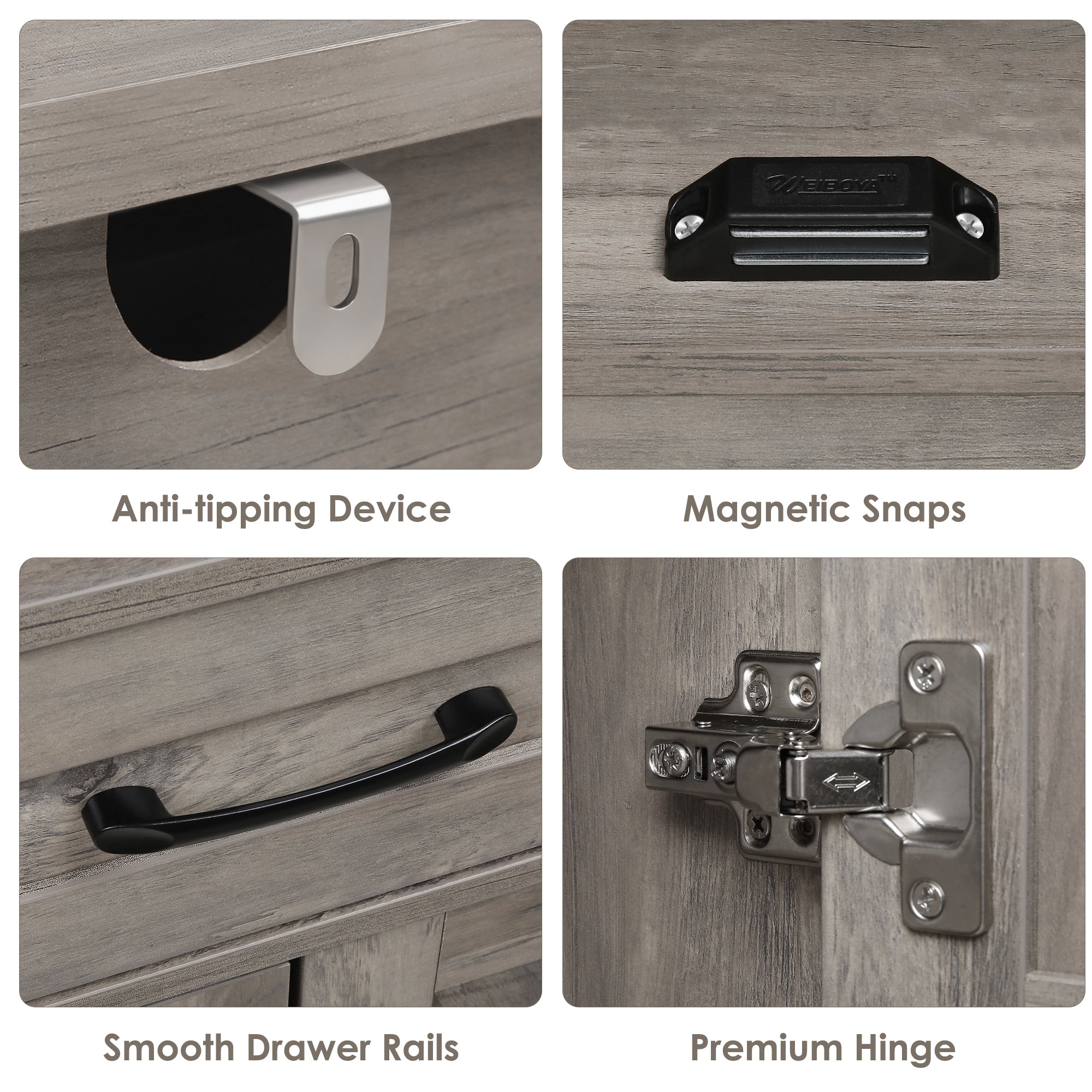 Hiphuta 6-tier Bookcase with Drawers & Doors, 71" Tall Bookcases, Wooden Storage Bookshelf for Living Room Home Office, Ash Gray