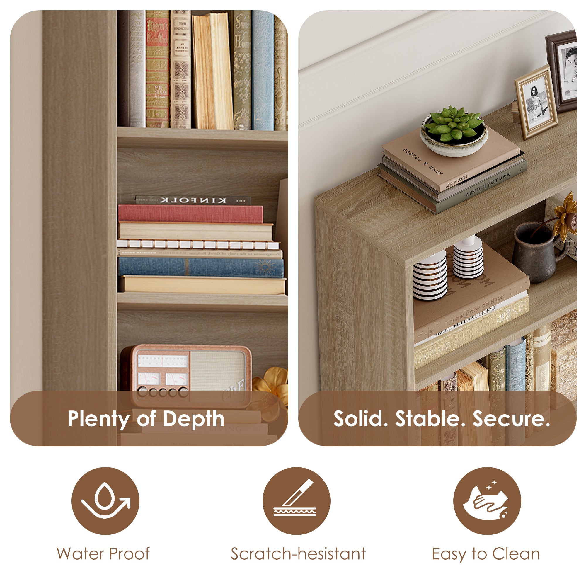Hiphuta 82.3" Tall Bookcase with Doors, 5-Tier Bookshelves with Storage, 23.6"W Display Shelf with 2 Doors for Home Office, Living Room, Light Oak