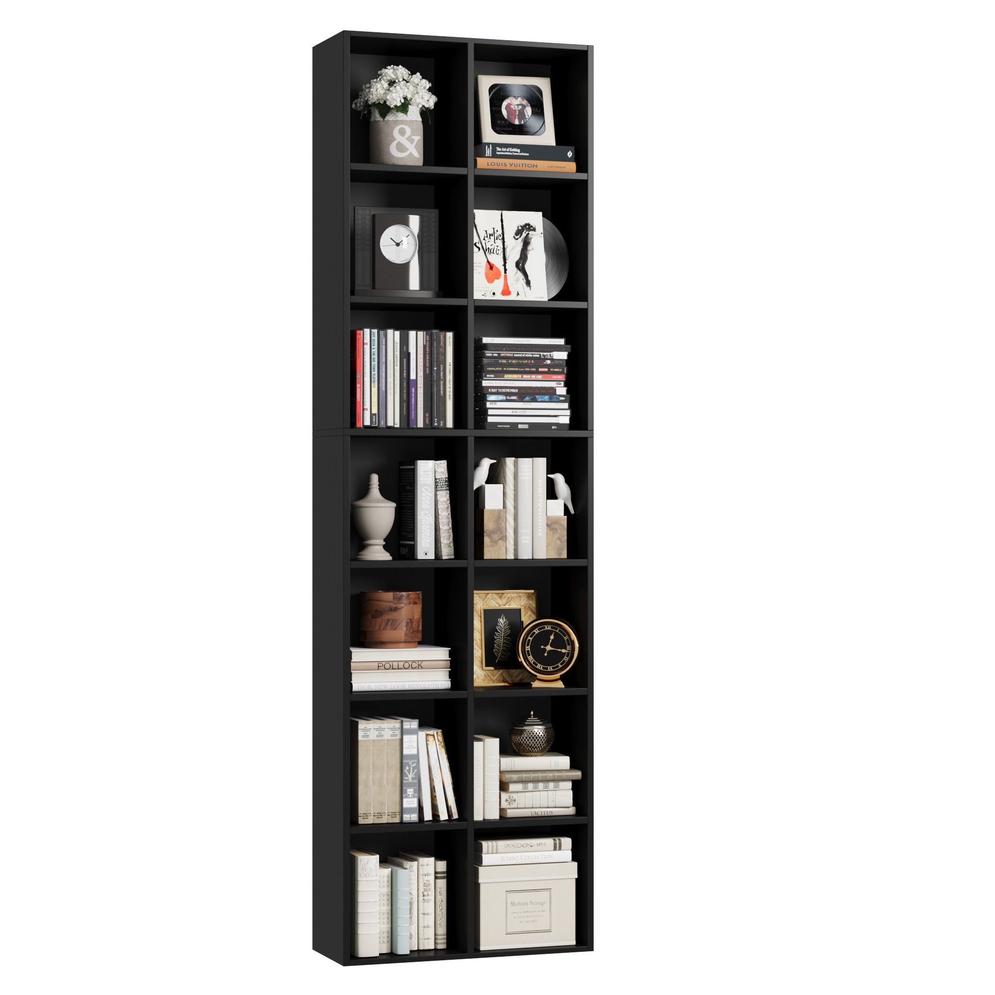 Hiphuta Tall Narrow Bookshelf 14 Tiers, Compact Corner Bookcase, Easy to Match for Living Room, Office, Study, Bedroom, Black
