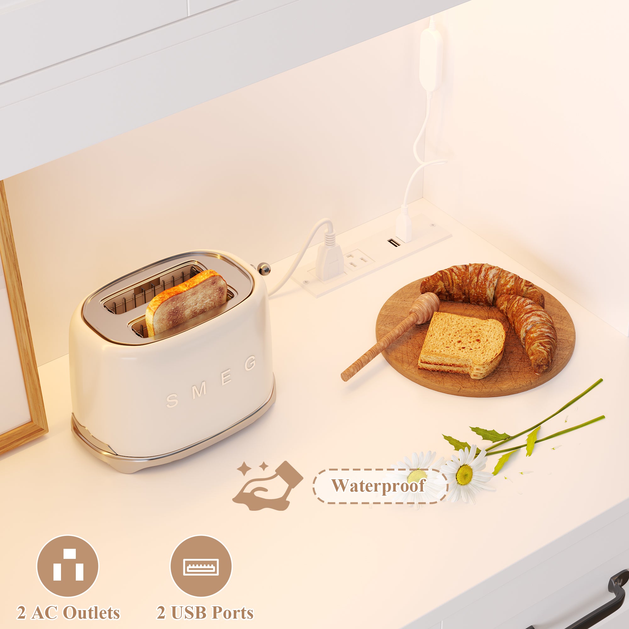 Hiphuta 72" Tall Kitchen Pantry Storgae Cabinet with RGB LED, Hutch Cabinet with Charging Station and Adjustable Shelves for Dining Room, White