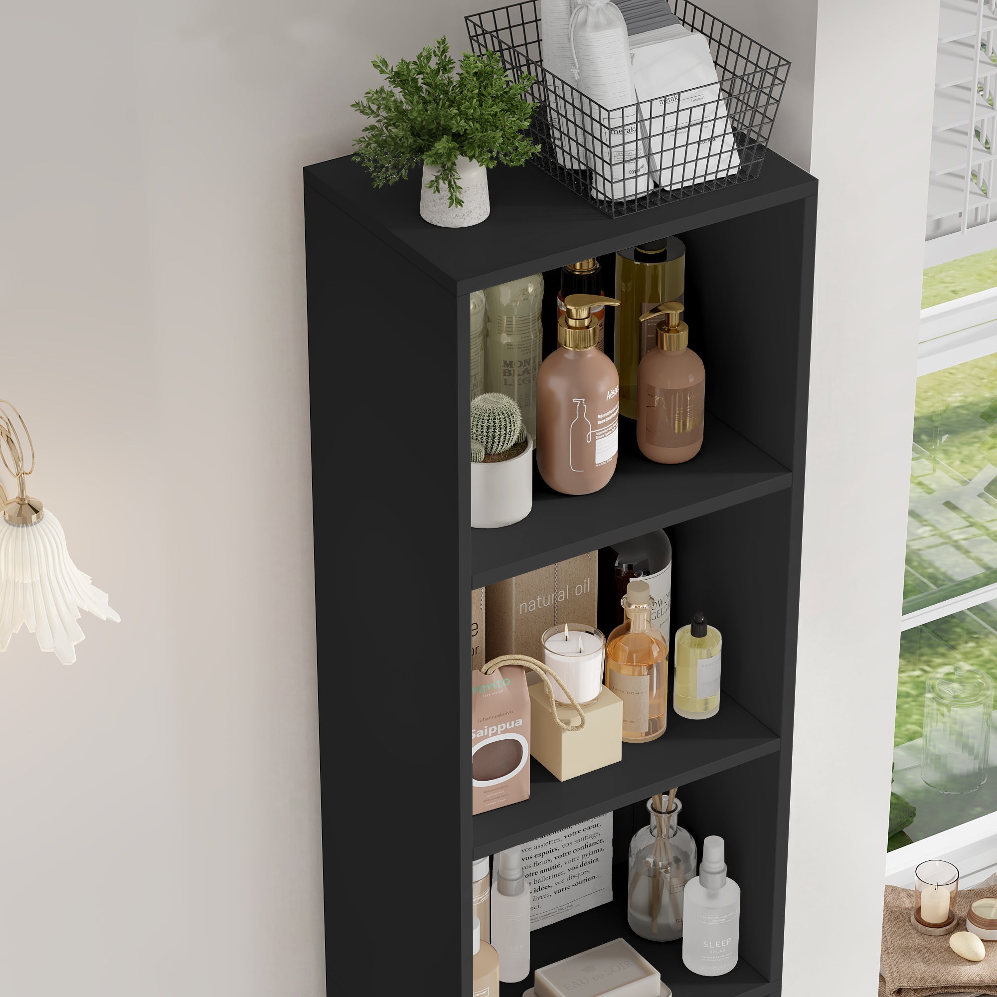 Hiphuta 73.5" Tall Bathroom Storage Cabinets with Adjustable Shelves, 6-Tier Narrow Cabinet, Bathroom Storage Tower for Small Spaces, Black