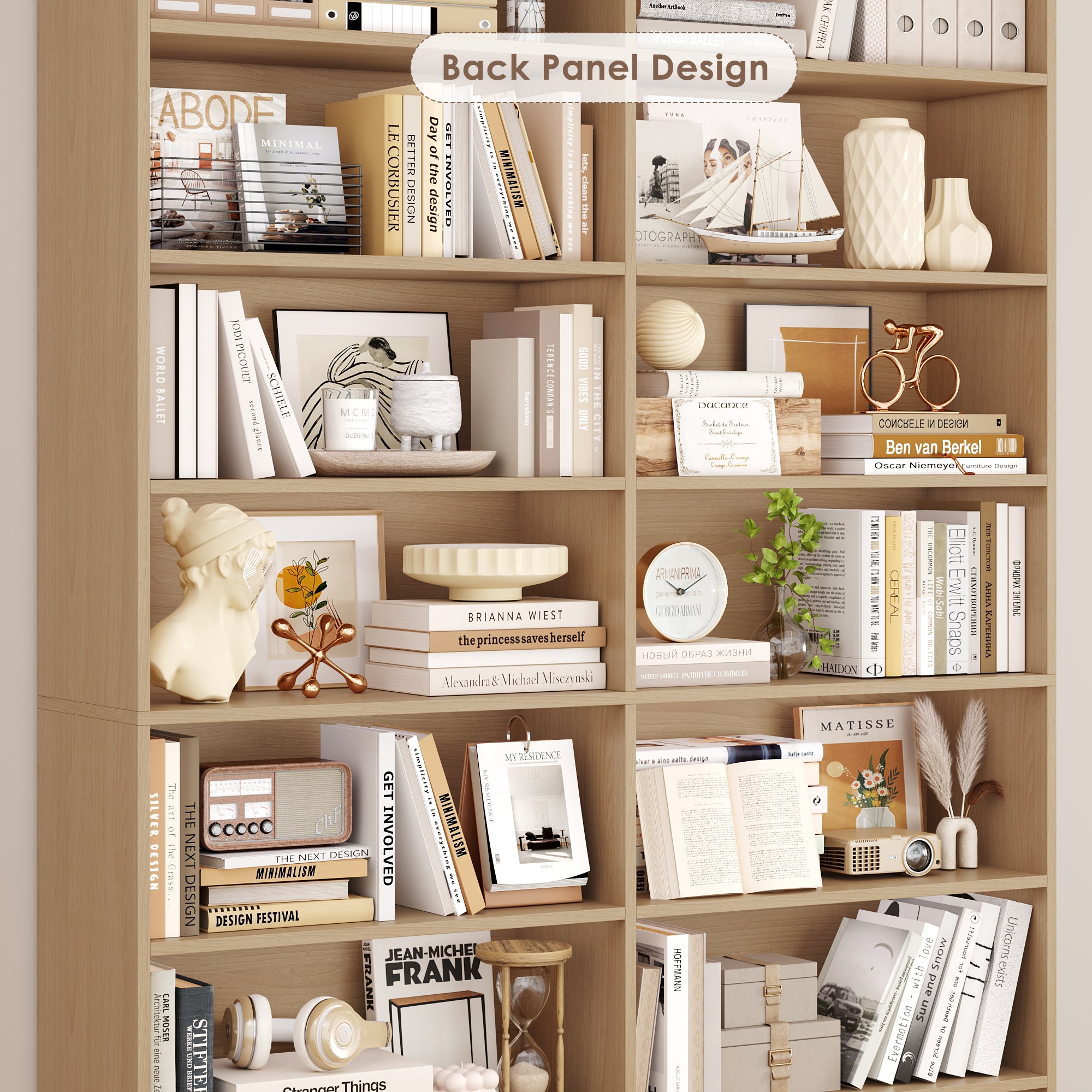 Hiphuta 83.6"H x 47.2"W Wood Double 7-Tier Standard Bookcase, Tall Bookcase for Bedroom, Living Room and Office, Freestanding Display Storage Shelves, Natural