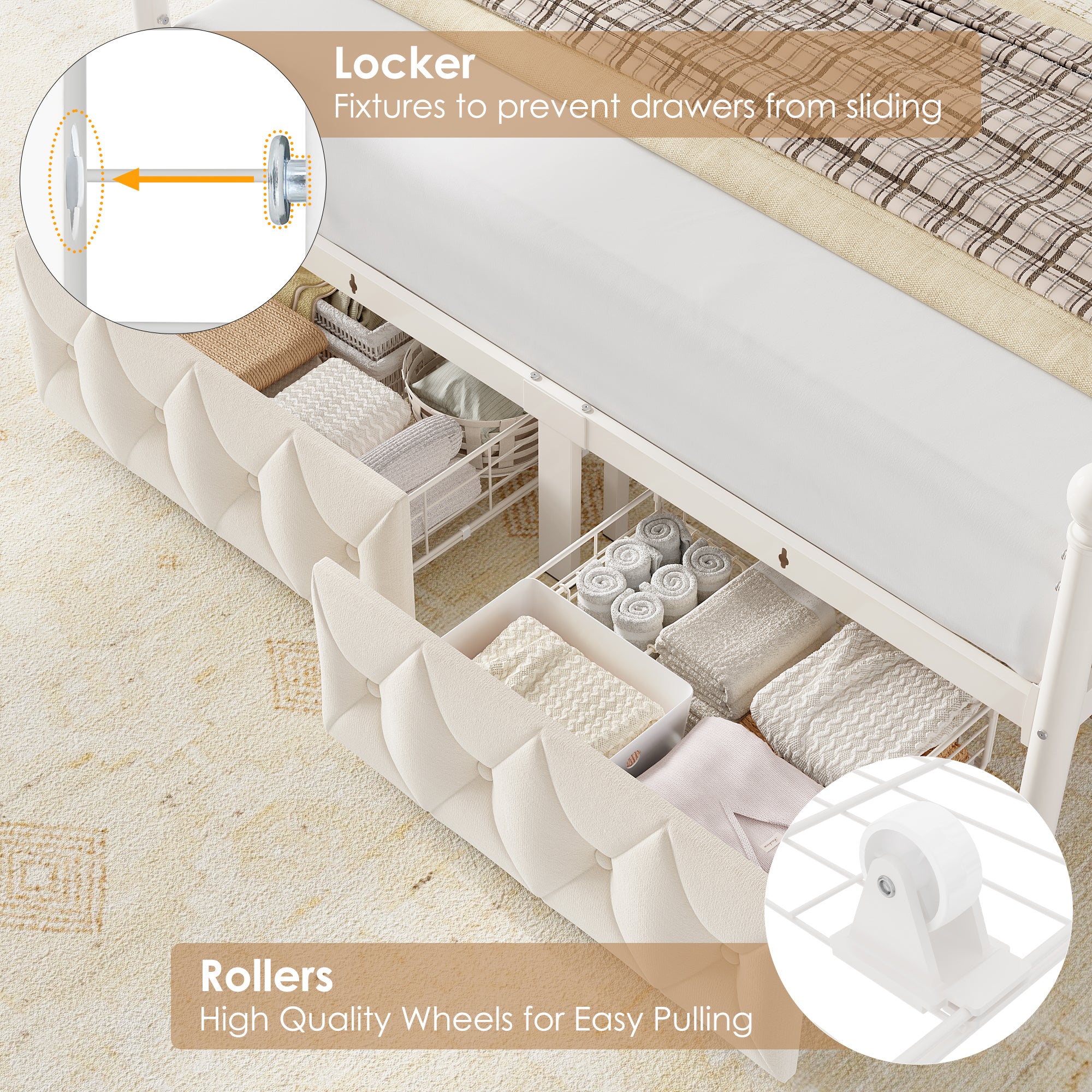 Hiphuta Queen Size Crown Canopy Bed with Power Outlet & LED, Upholstered Princess Beds with 4 Removable Posts, Queen Velvet Bed for Adults, Curtain Not Included, White