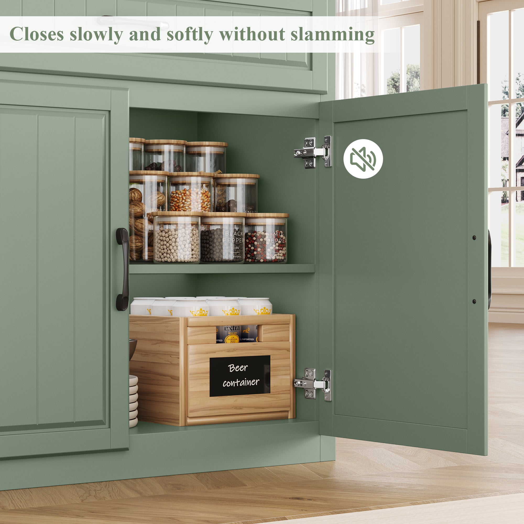Hiphuta 63"Extended Wide Large Buffet Cabinet with 2 Drawers, Modern Coffee Bar Sideboard with Dusty-proof Base for Living Room and Entryway, Green