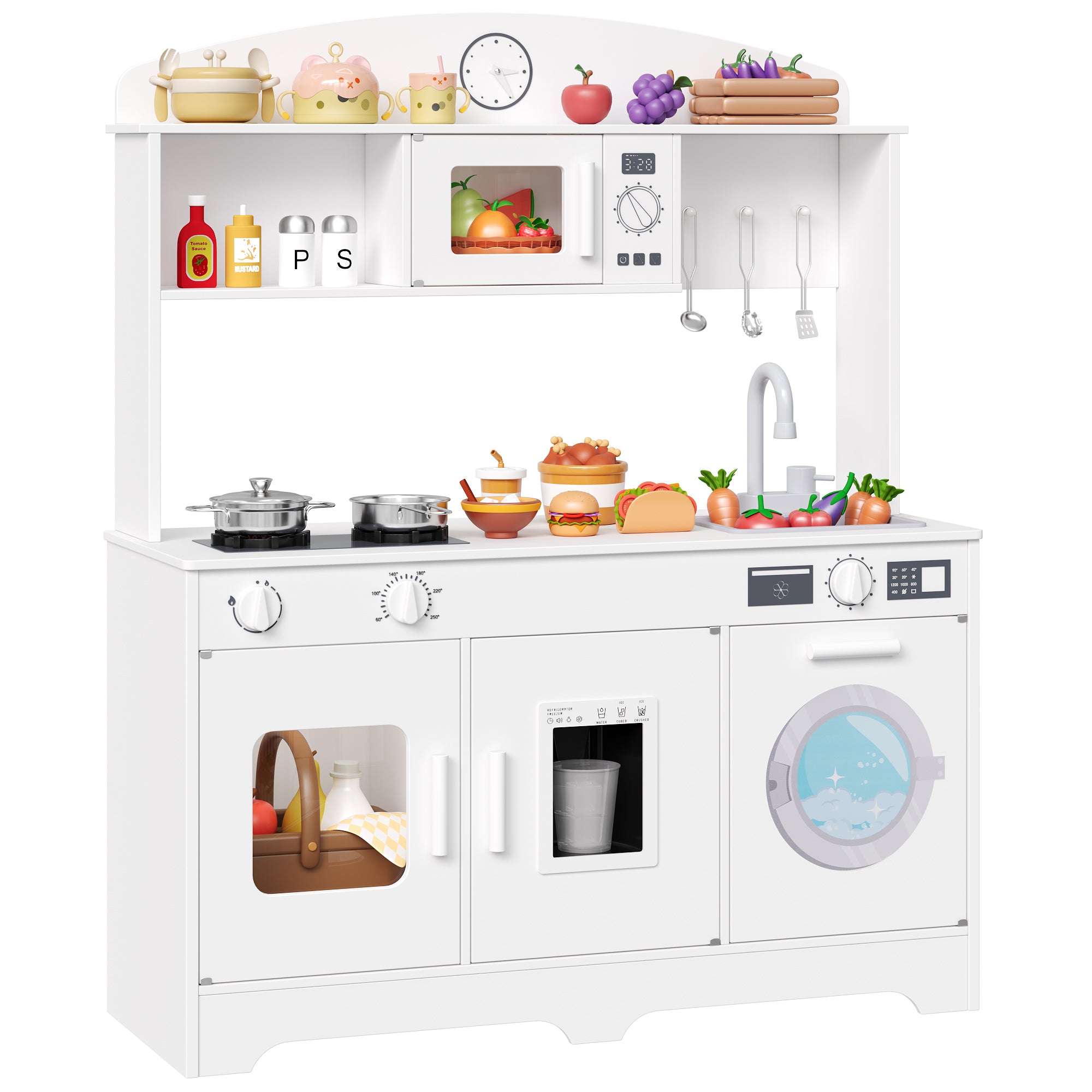 Hiphuta Play Kitchen for Kids, Wooden Kids Kitchen Playset with Plenty of Play Features, Chef Pretend Play Set for Boys and Girls Age Ages 3-10, Toys Kitchen with 11 Pcs Accessories, White