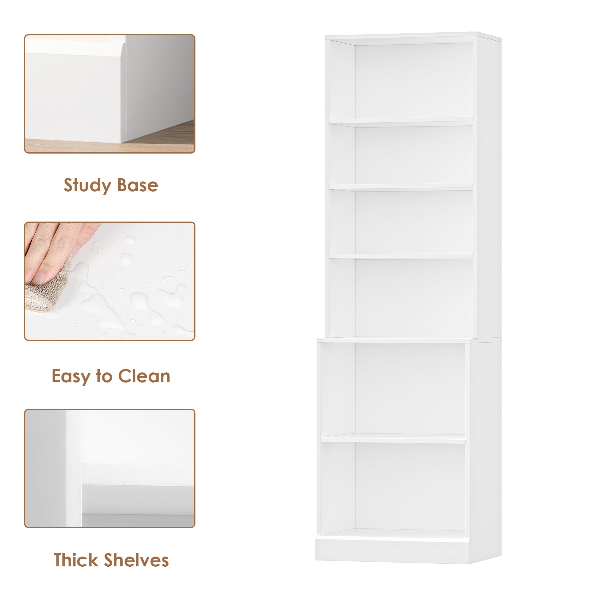 Hiphuta 73 in Tall 6-Tier Bookcase, 22" Wide Bookcase with Adjustable Shelf, Modern Minimalist Bookshelf for Home Office, Living Room, White